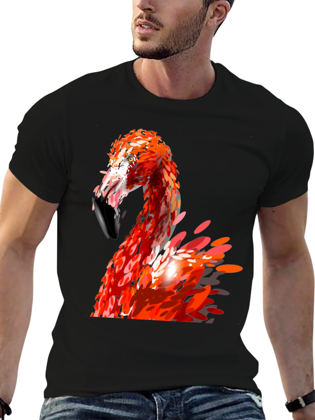 Flamingo Graphic Print Black T-Shirt