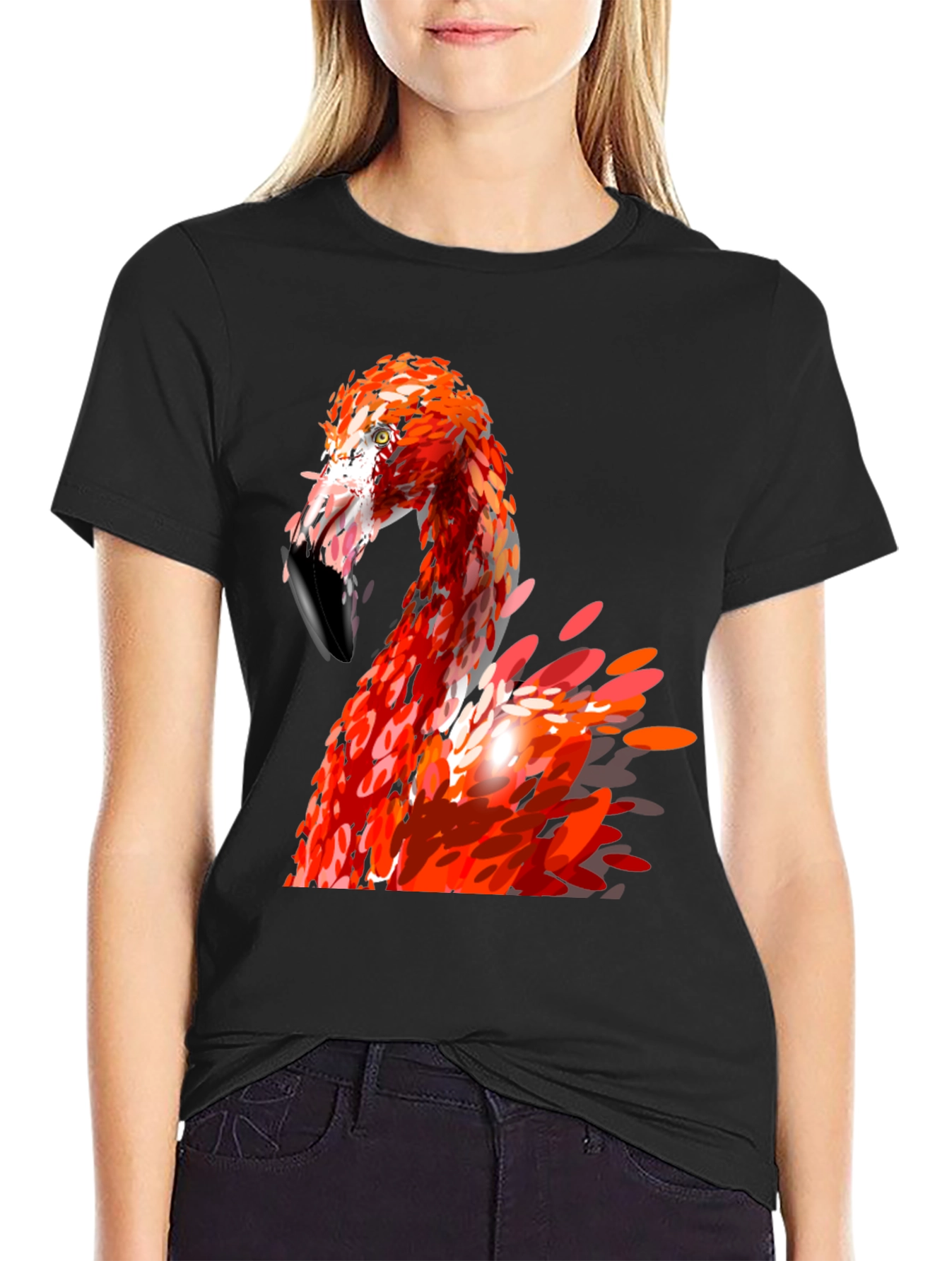 Flamingo Graphic Print Black T-Shirt