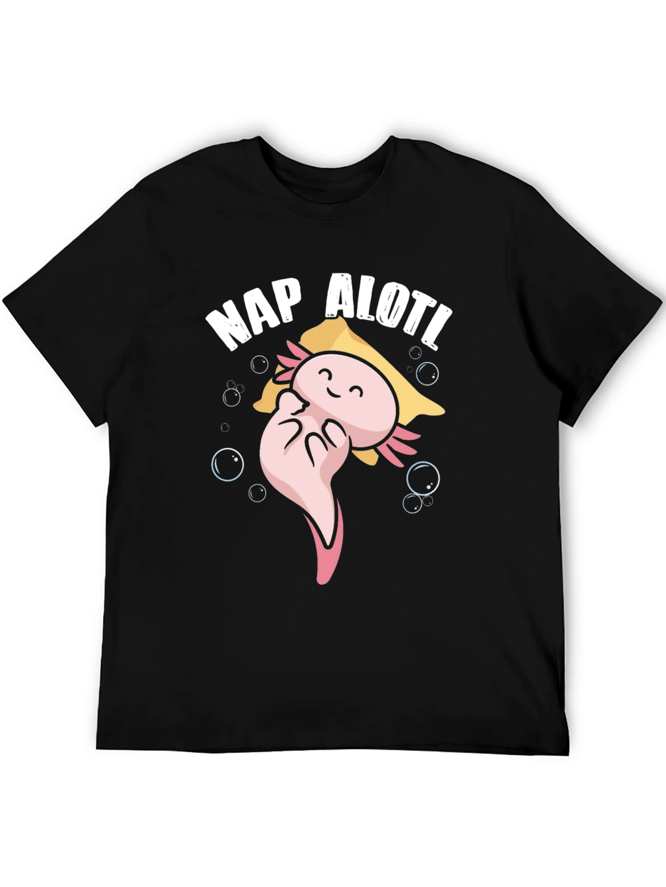 Nap Alotl Black T-Shirt - Axolotl Cartoon Sleep Design
