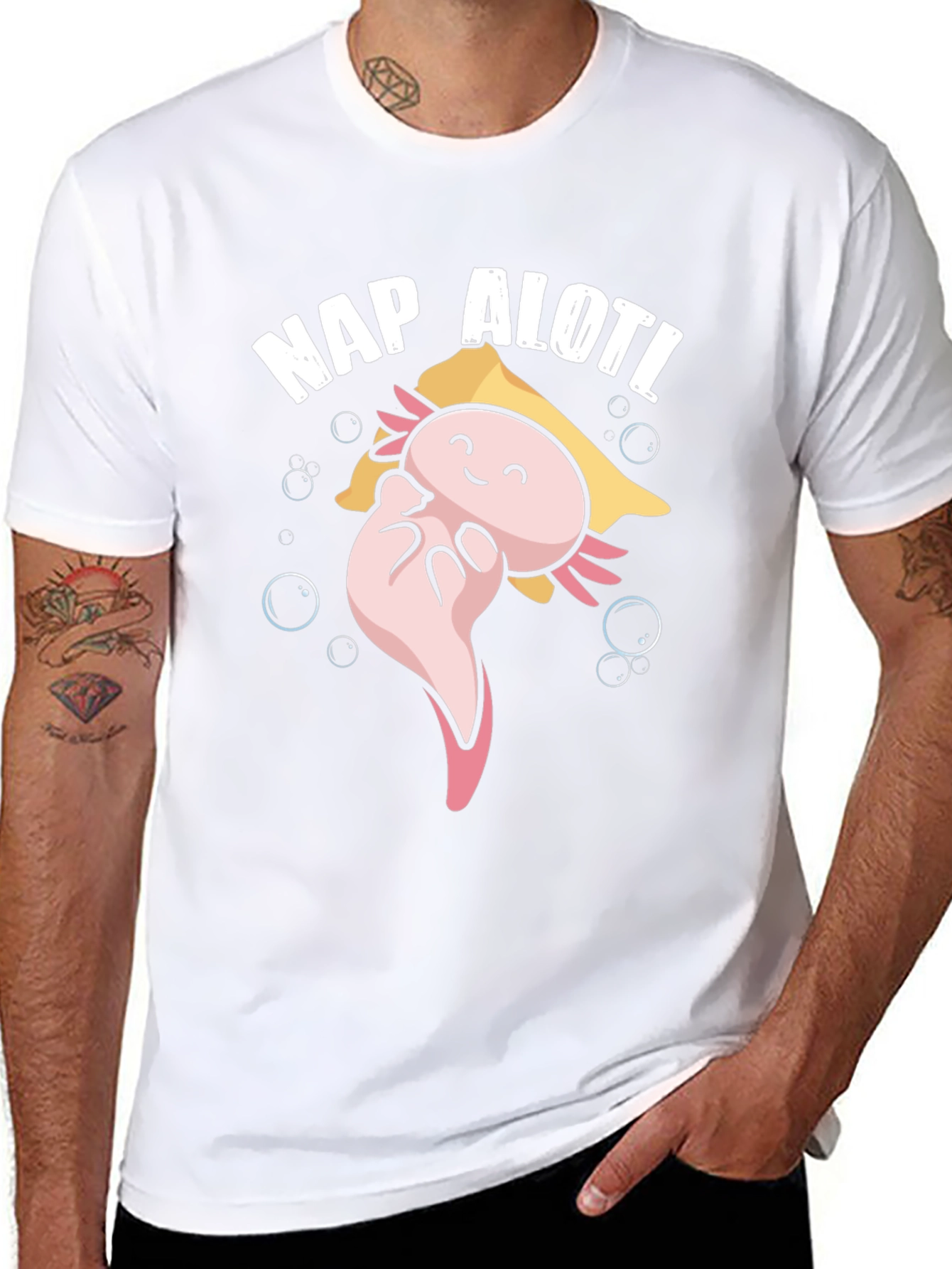 Nap Alotl Black T-Shirt - Axolotl Cartoon Sleep Design