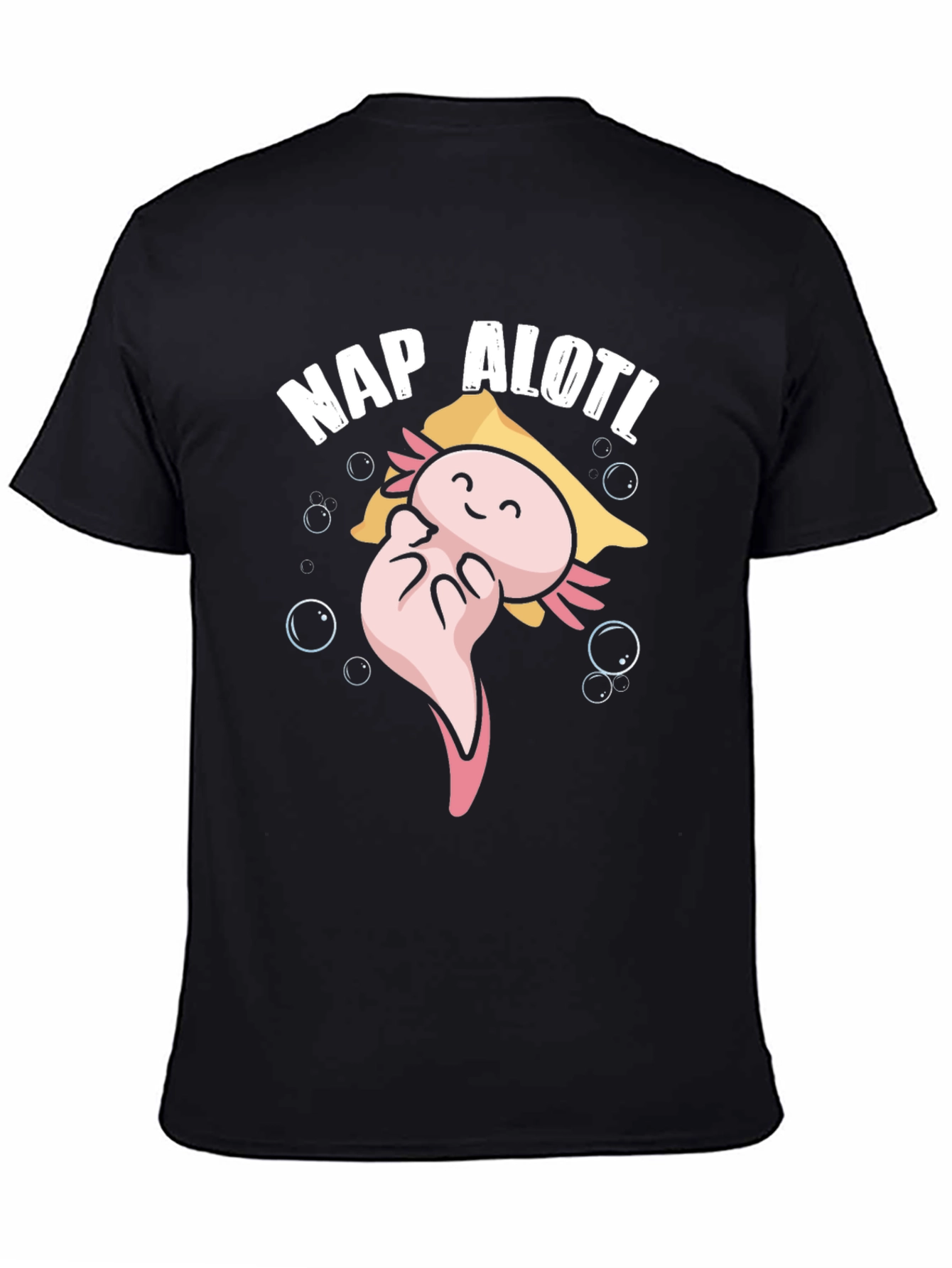 Nap Alotl Black T-Shirt - Axolotl Cartoon Sleep Design