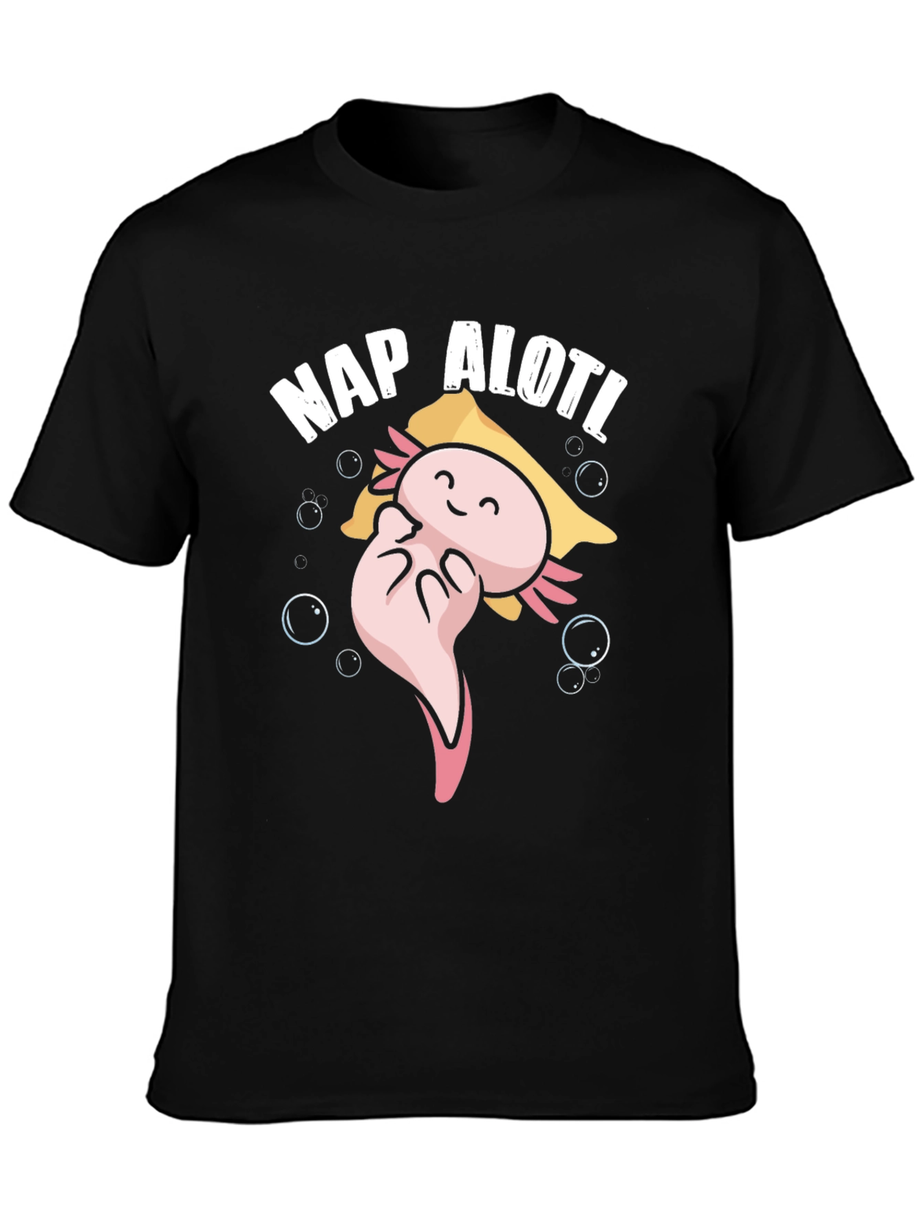 Nap Alotl Black T-Shirt - Axolotl Cartoon Sleep Design