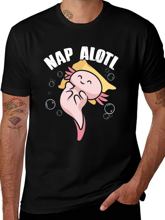 Nap Alotl Black T-Shirt - Axolotl Cartoon Sleep Design