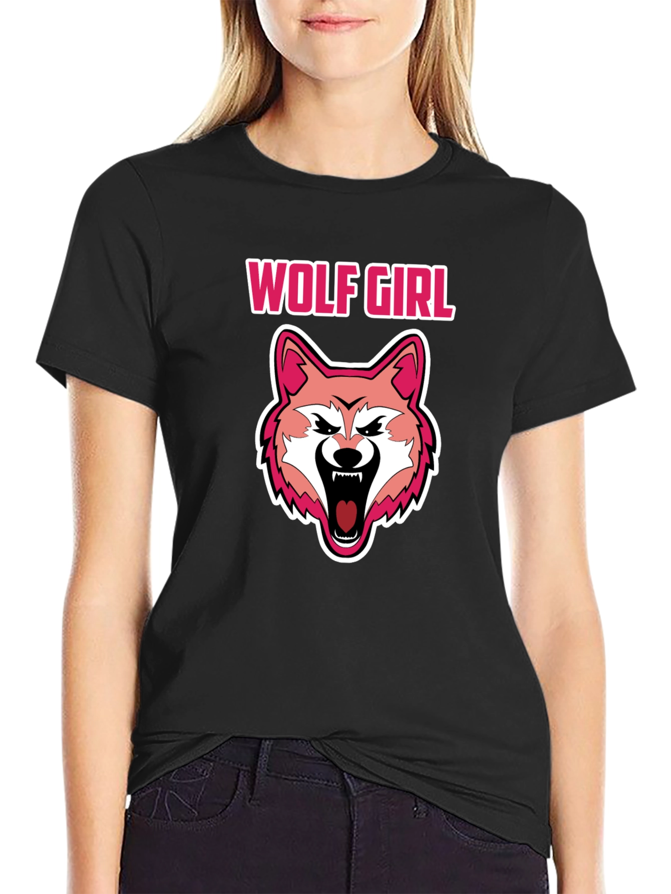Wolf Girl Graphic Black T-Shirt