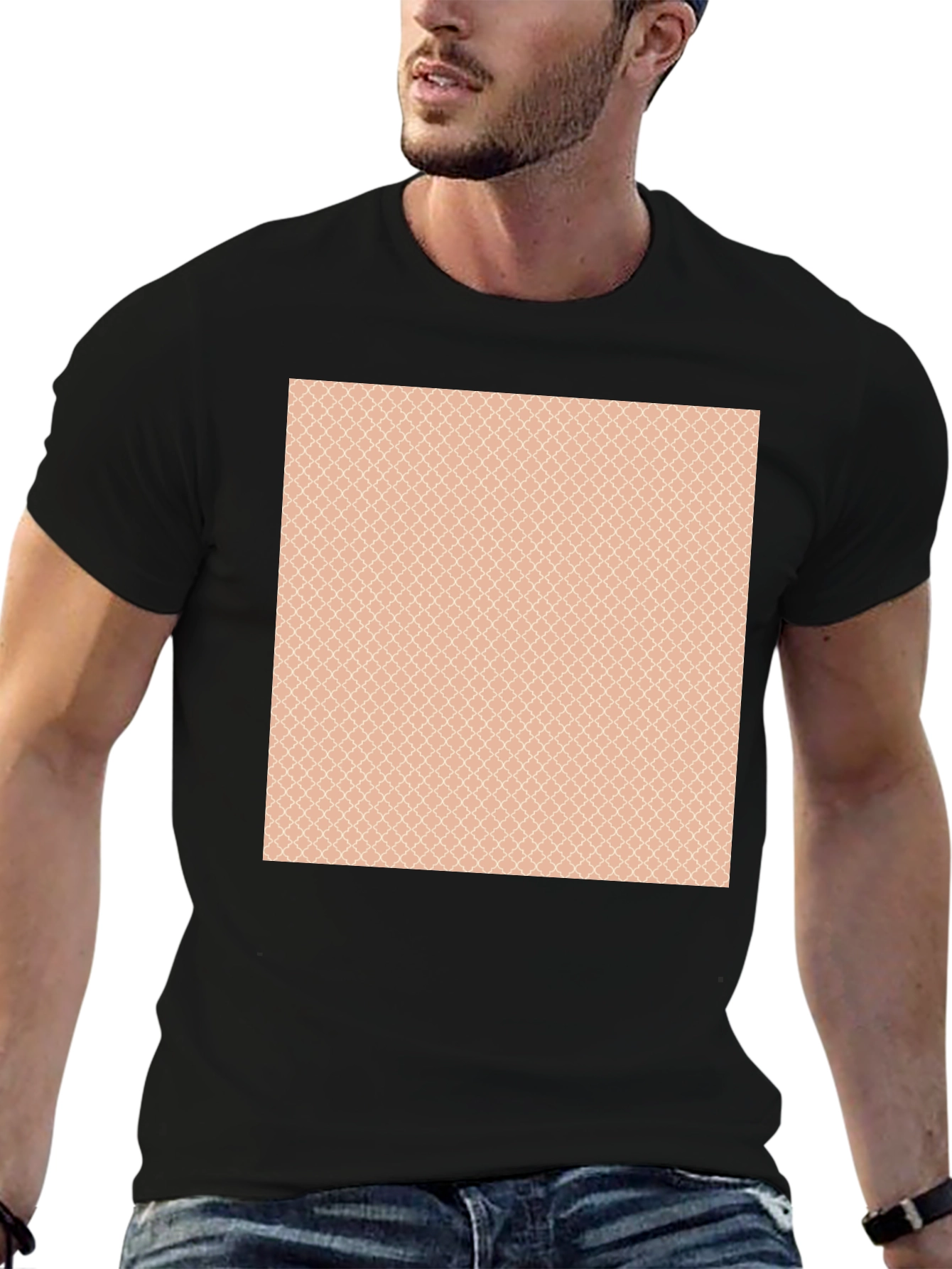 Stylish Black T-Shirt with Patterned Chest Design