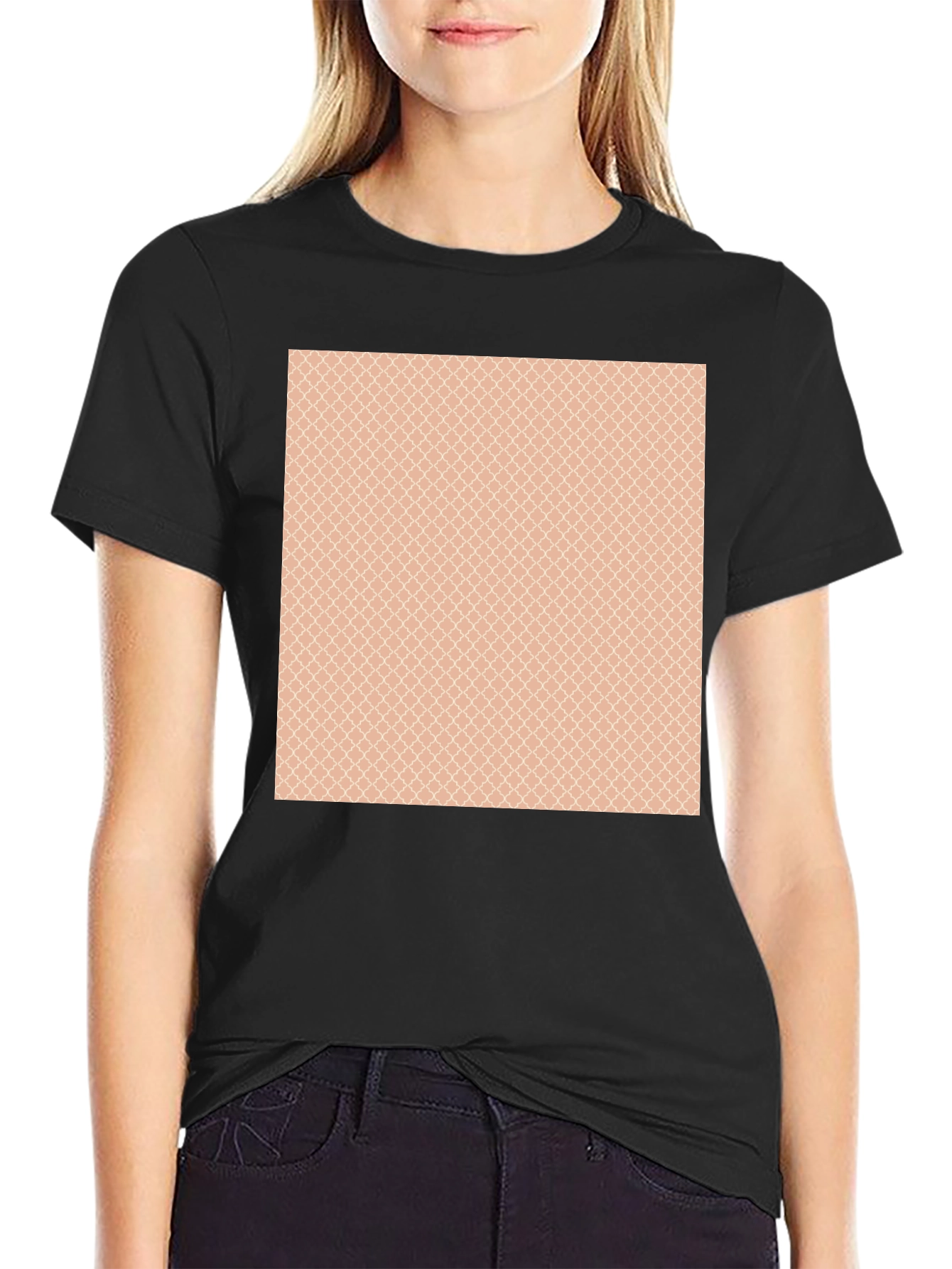 Stylish Black T-Shirt with Patterned Chest Design