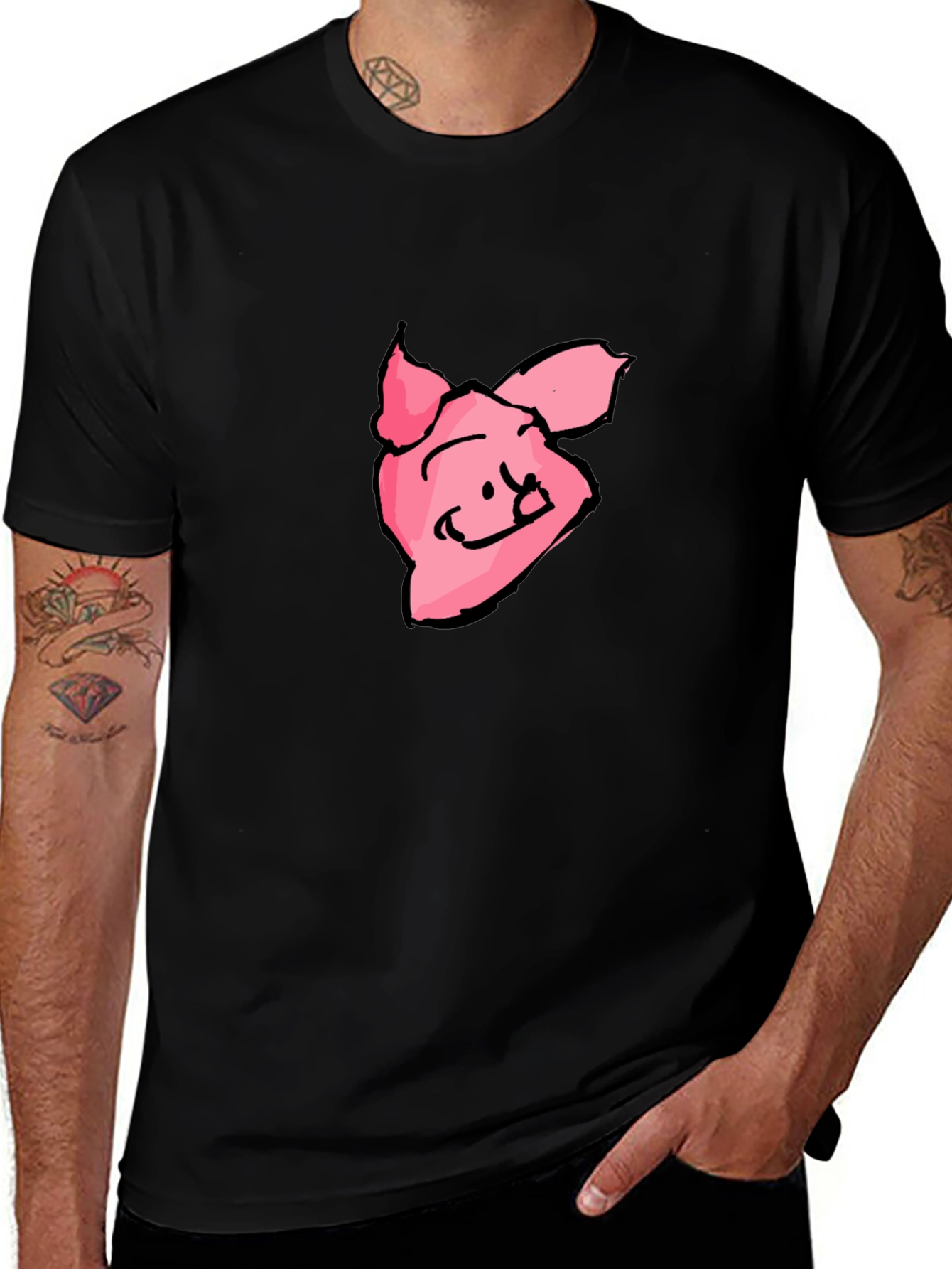 Pink Pig Graphic Tee - Black Casual T-Shirt