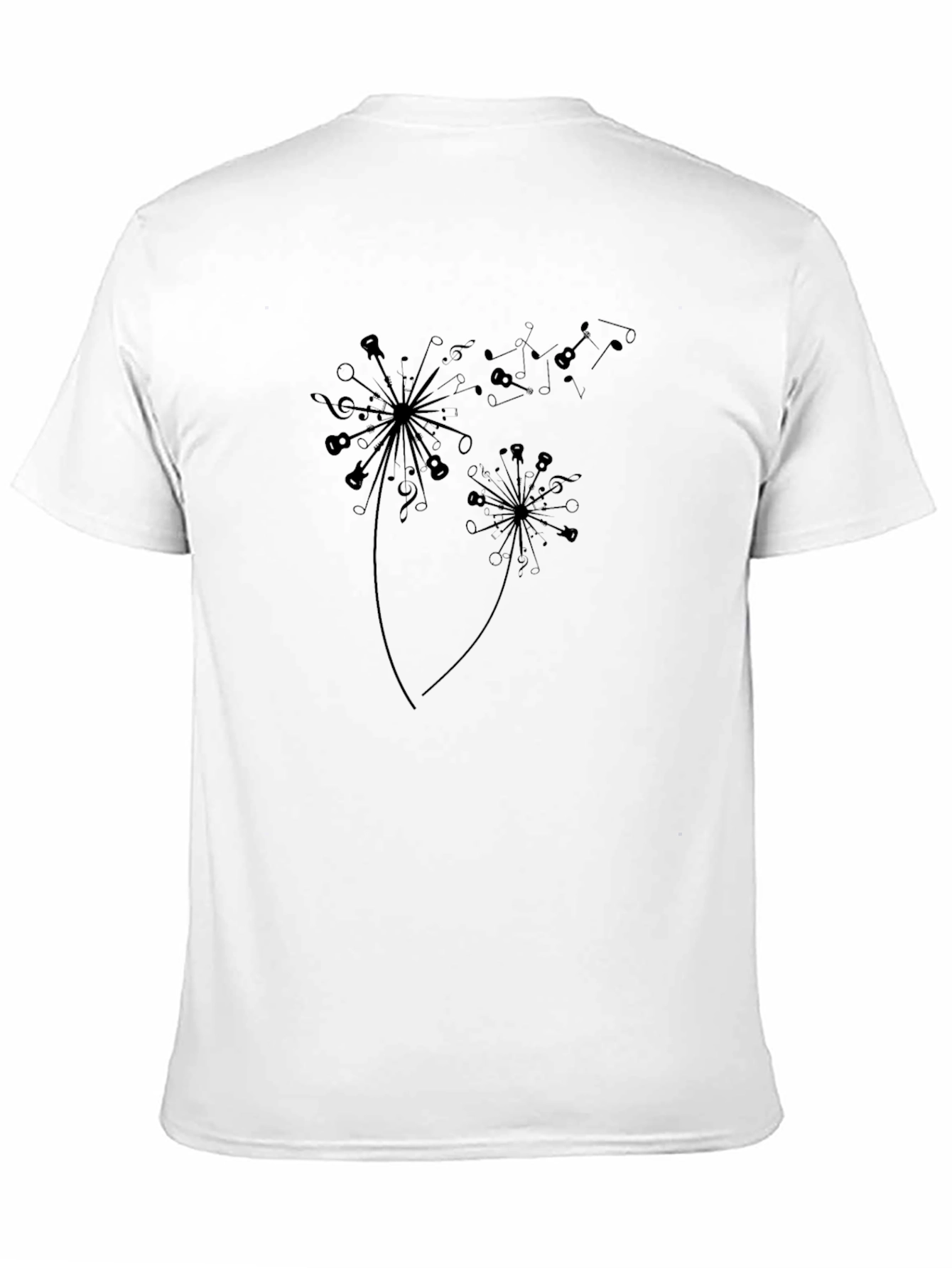 Music Note Dandelion Graphic Black T-Shirt