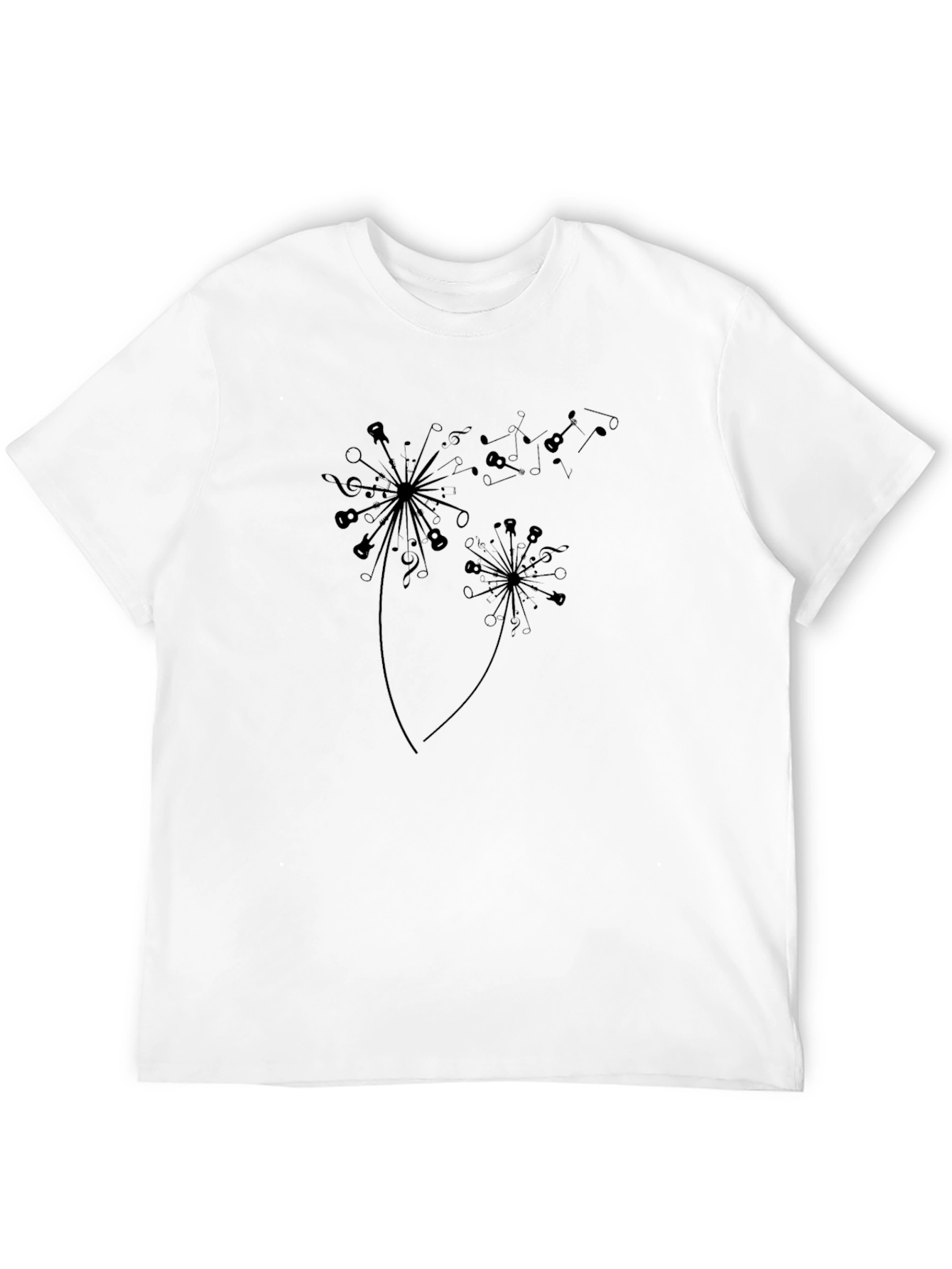 Music Note Dandelion Graphic Black T-Shirt