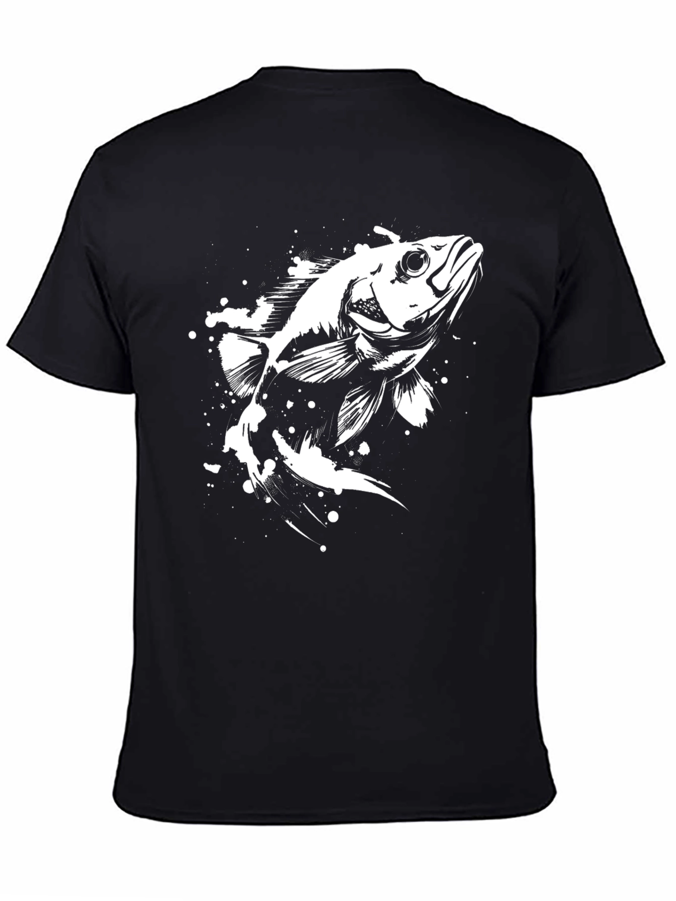Mens Black T-Shirt with Fish Graphic