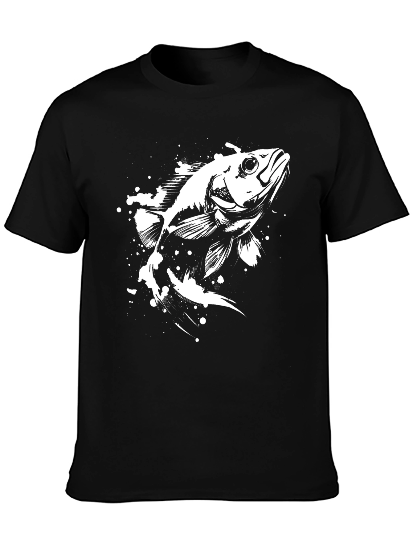 Mens Black T-Shirt with Fish Graphic