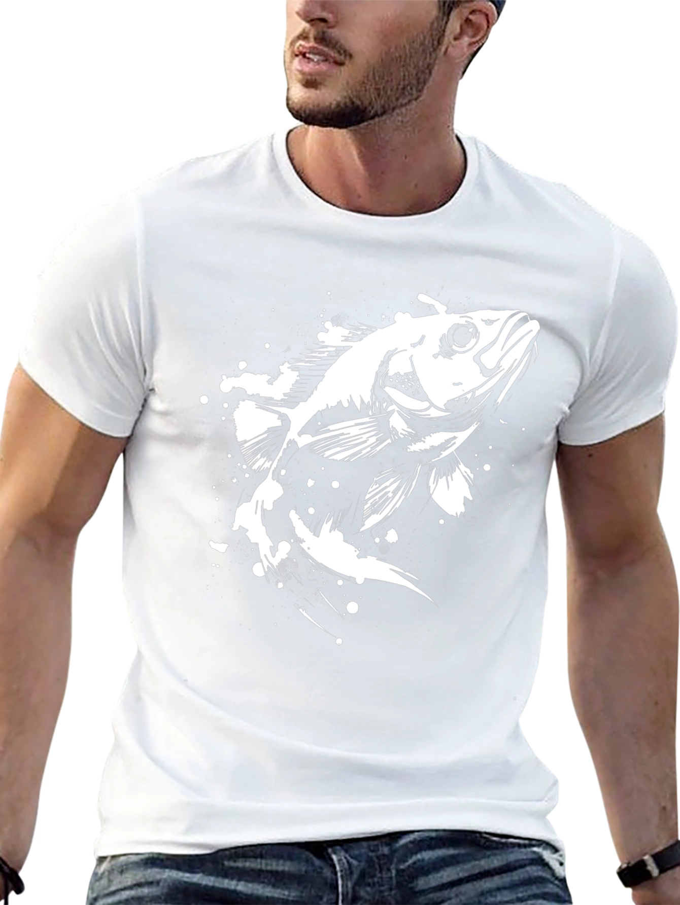 Mens Black T-Shirt with Fish Graphic