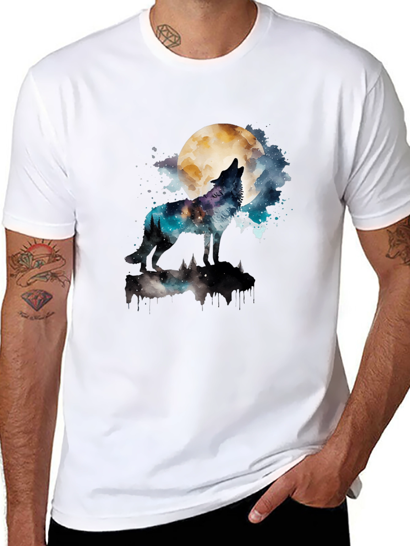 Wolf Howling at Moon Graphic T-Shirt