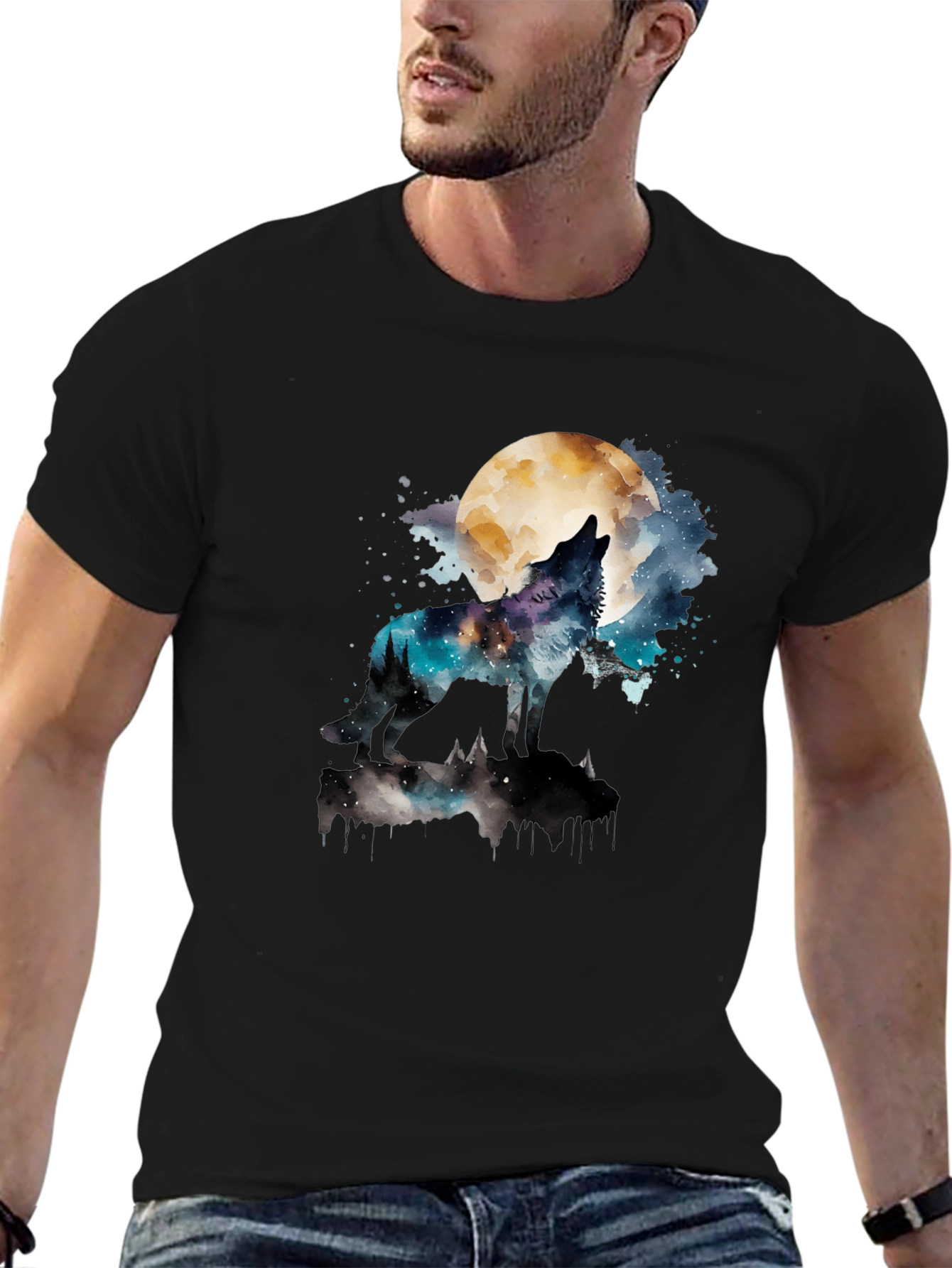 Wolf Howling at Moon Graphic T-Shirt