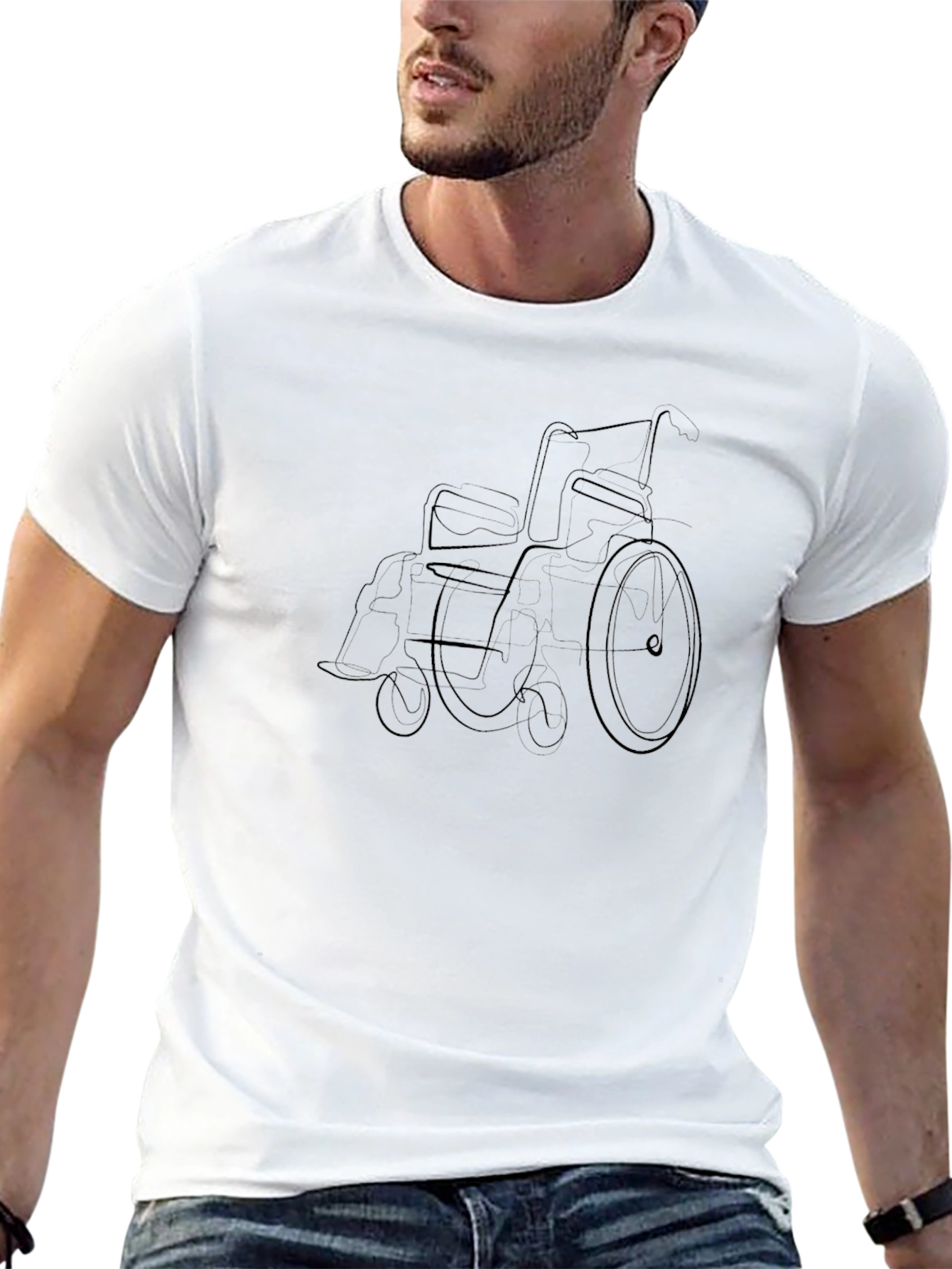 Wheelchair Line Art Black T-Shirt