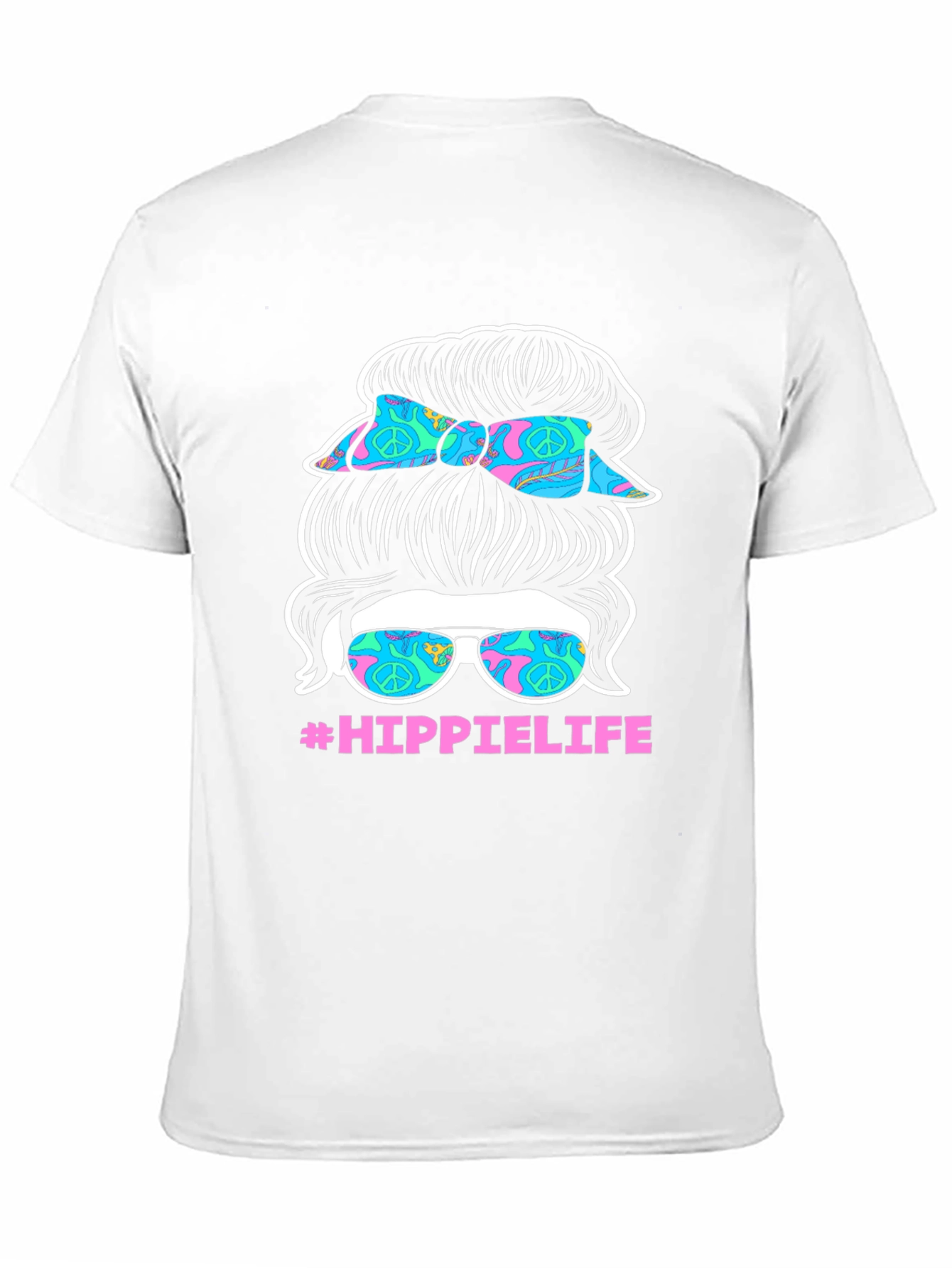 Hippie Life Messy Bun T-Shirt - Retro Peace Sign