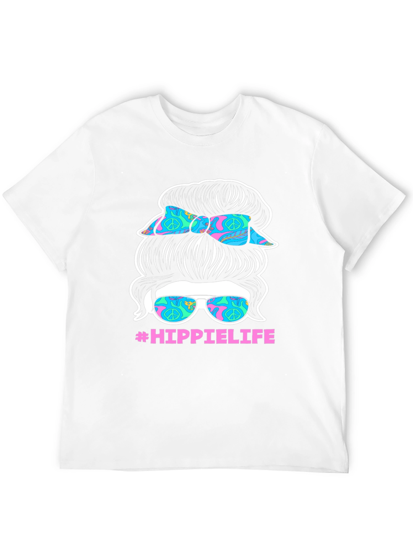 Hippie Life Messy Bun T-Shirt - Retro Peace Sign