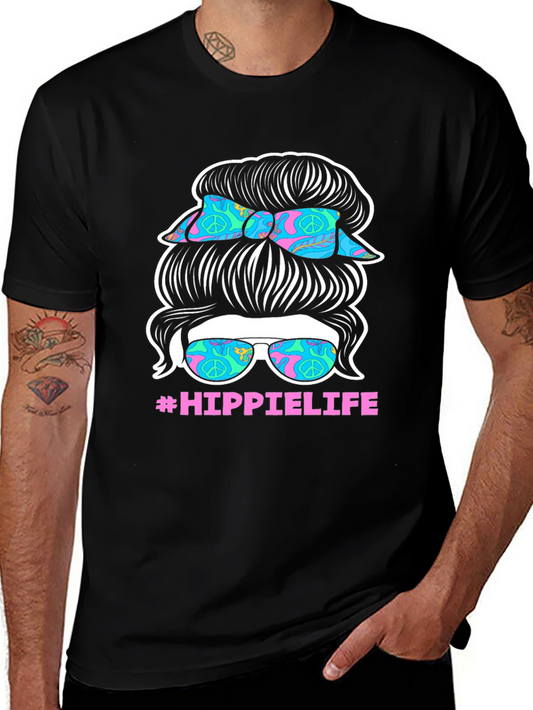 Hippie Life Messy Bun T-Shirt - Retro Peace Sign
