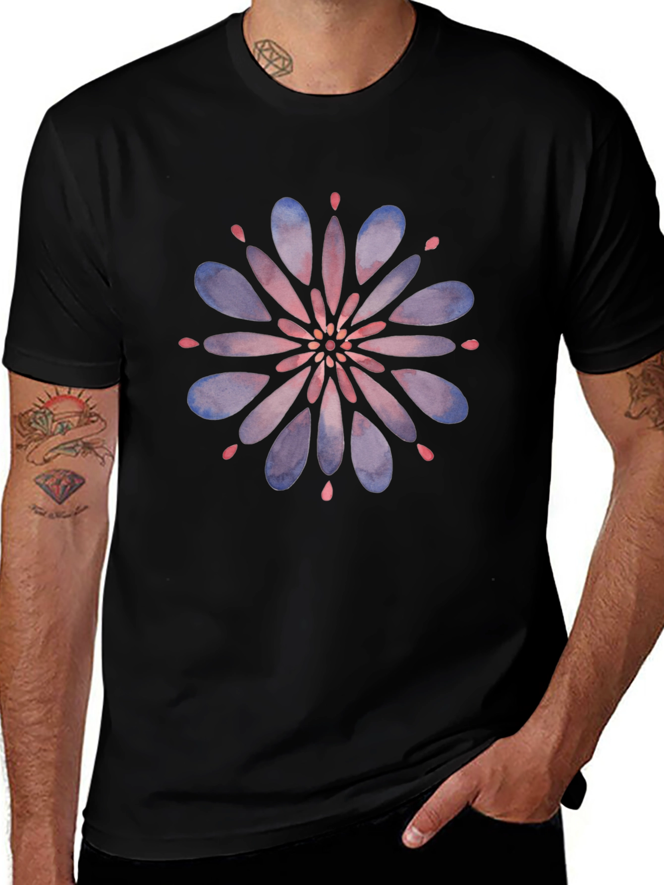 Floral Mandala Graphic Tee - Black Cotton T-Shirt