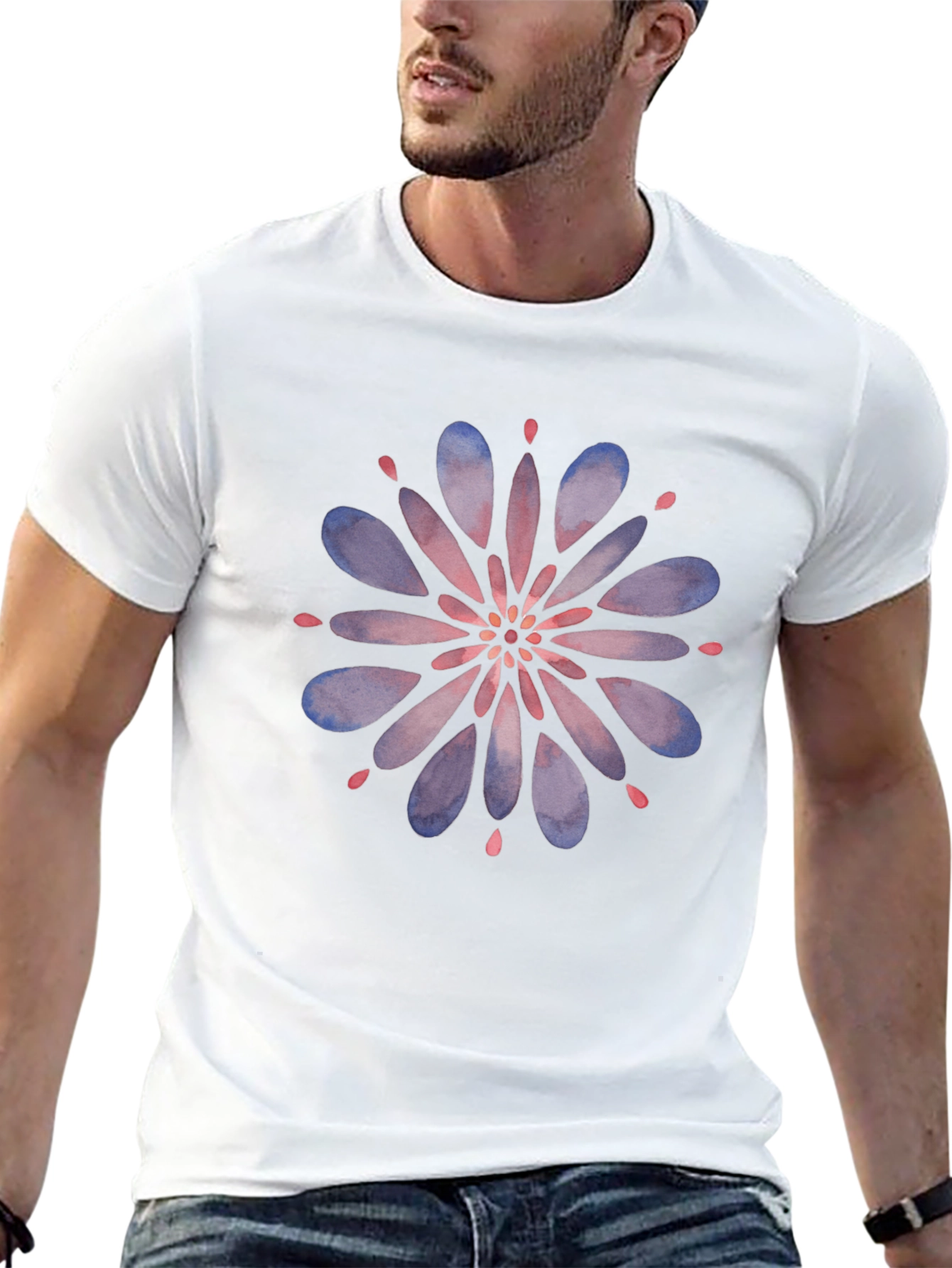Floral Mandala Graphic Tee - Black Cotton T-Shirt