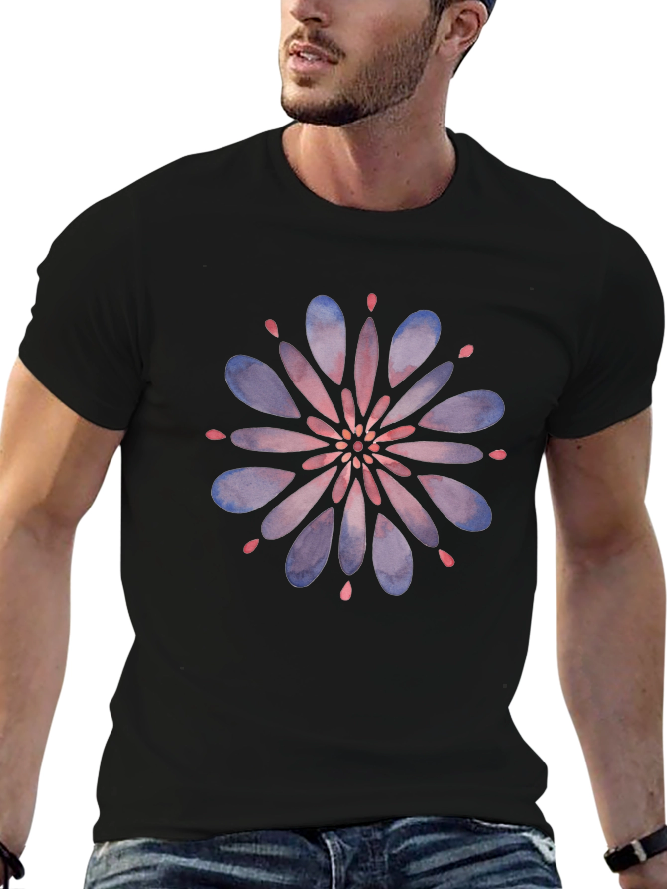 Floral Mandala Graphic Tee - Black Cotton T-Shirt