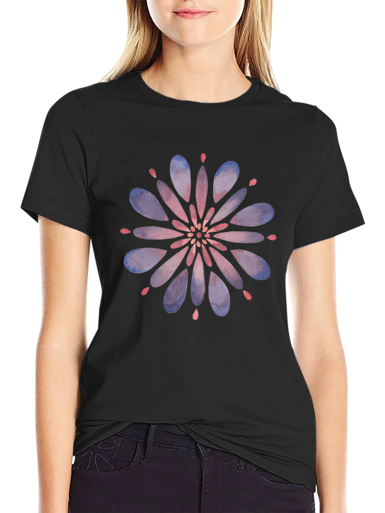 Floral Mandala Graphic Tee - Black Cotton T-Shirt