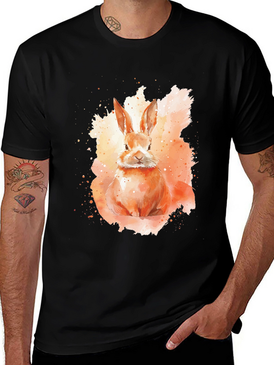 Watercolor Rabbit Graphic Black T-Shirt