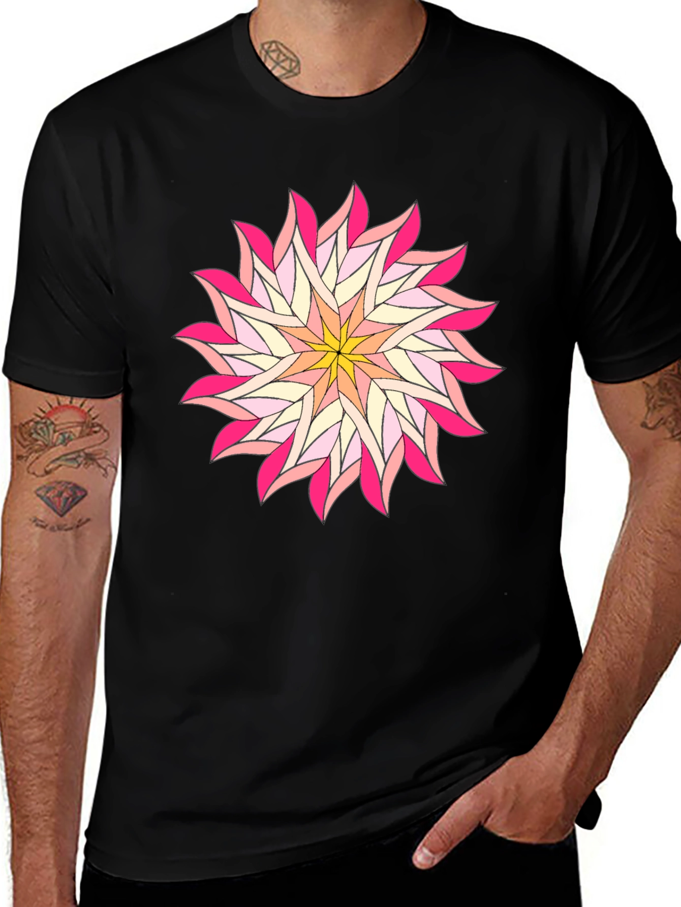 Floral Mandala Graphic T-Shirt - Black