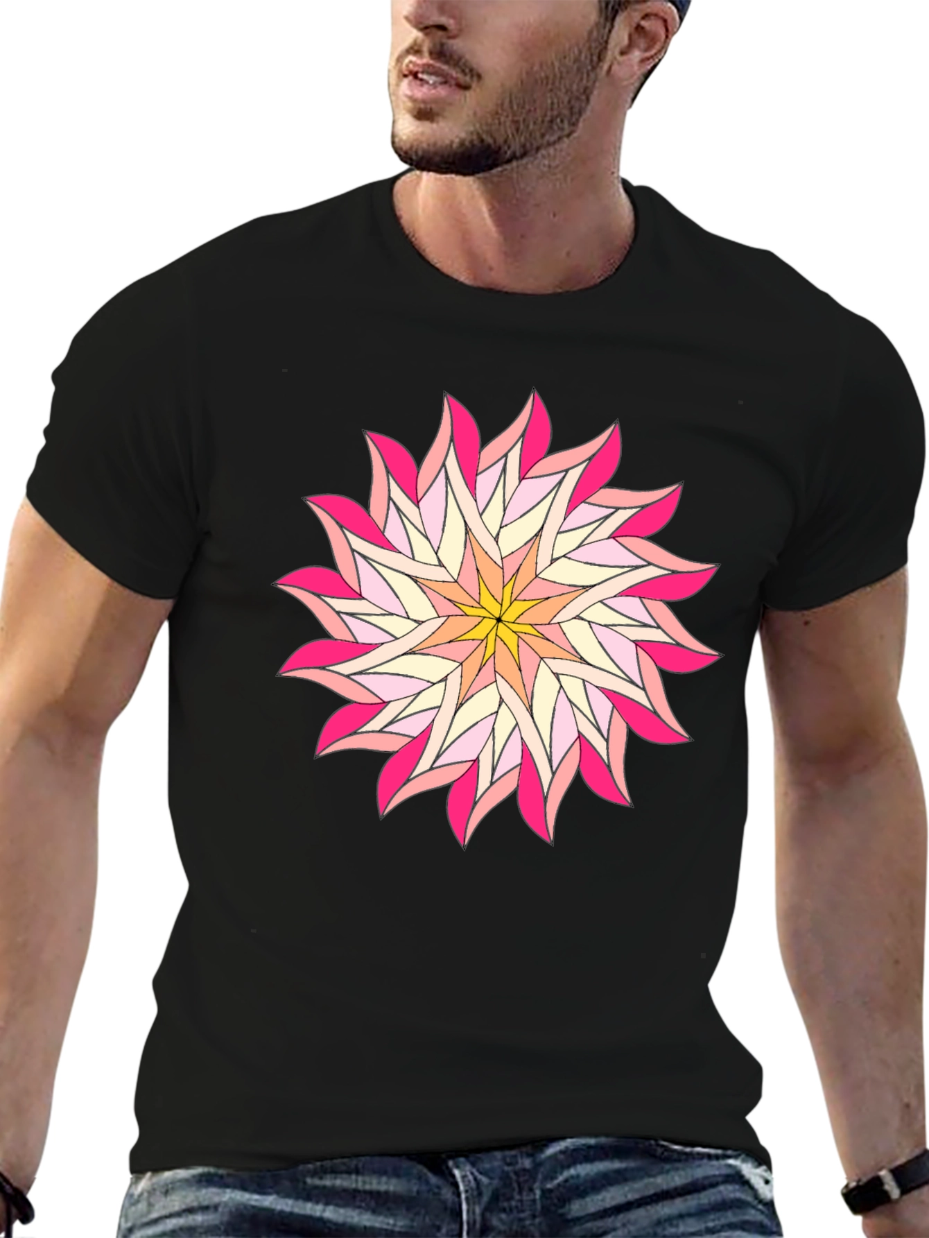 Floral Mandala Graphic T-Shirt - Black
