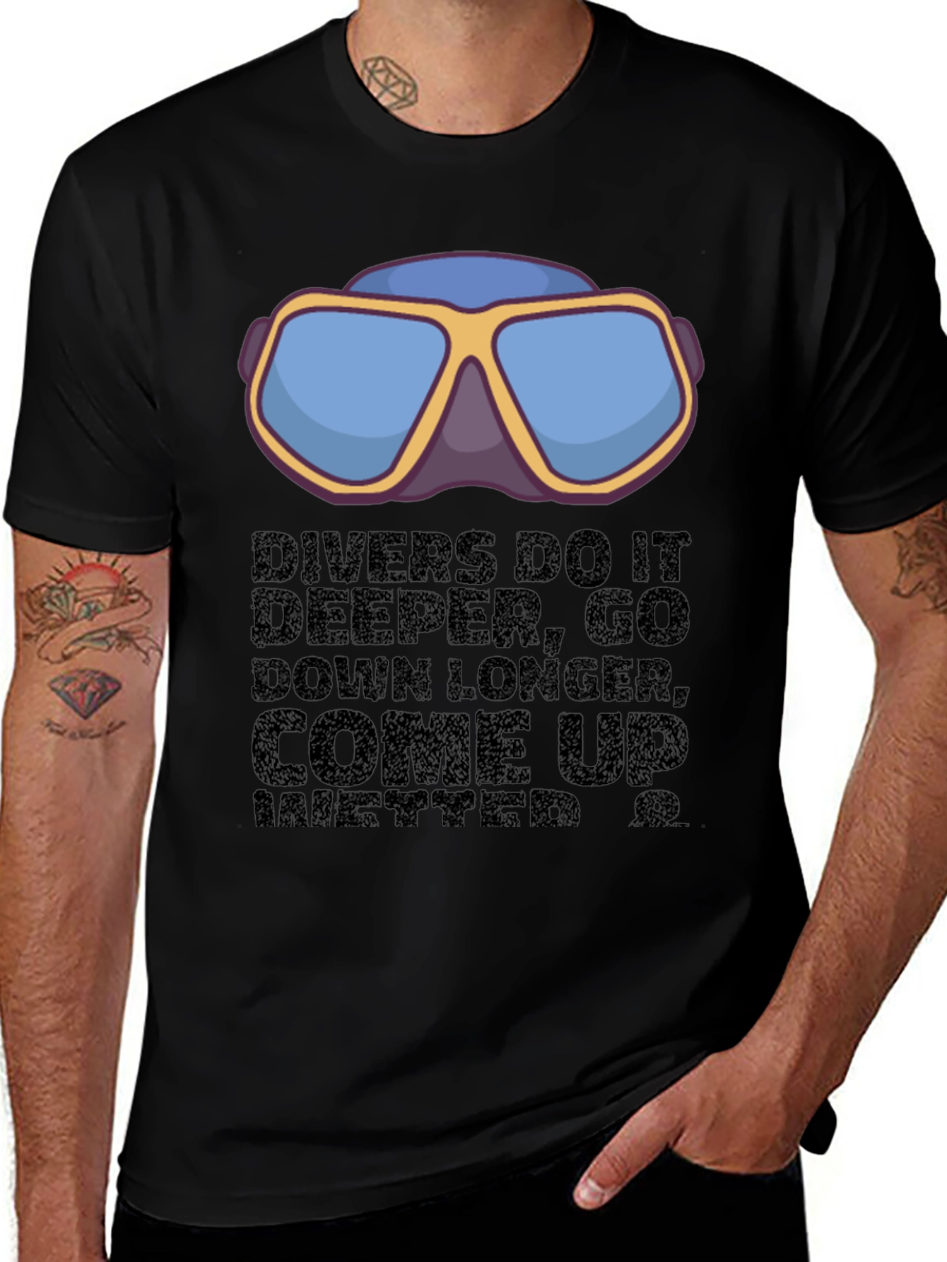 Divers Motto Graphic T-Shirt - Black