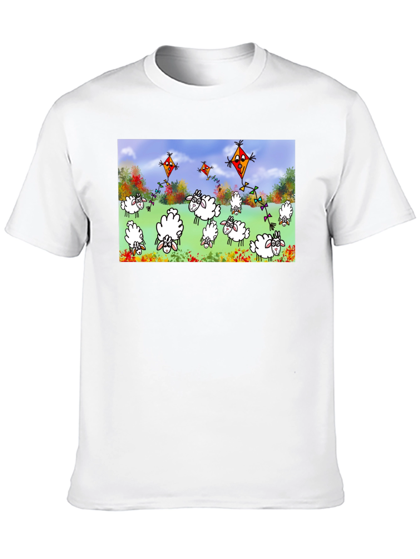 Cartoon Sheep & Kite Print Black Tee