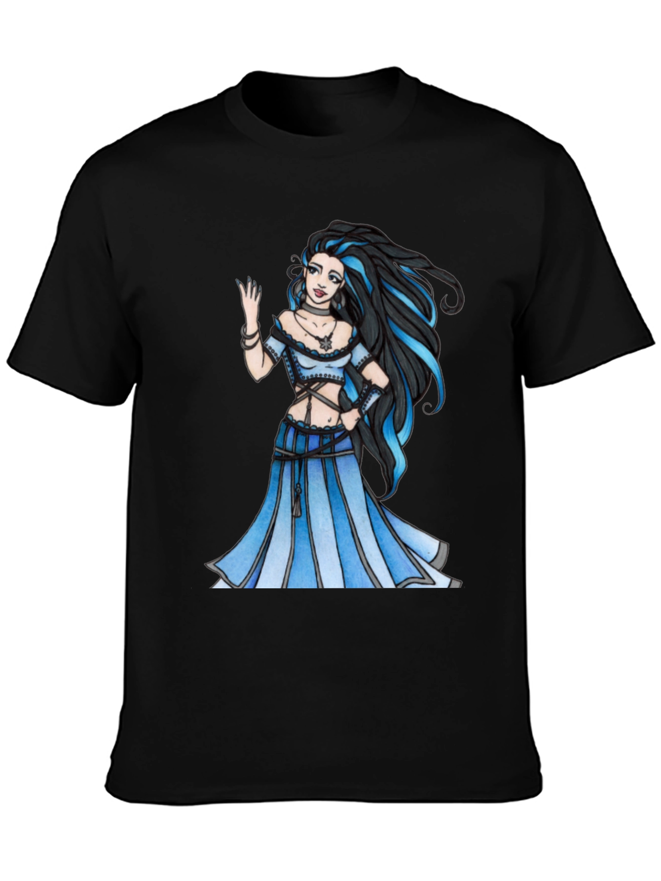 Fantasy Maiden Graphic Print Black Tee