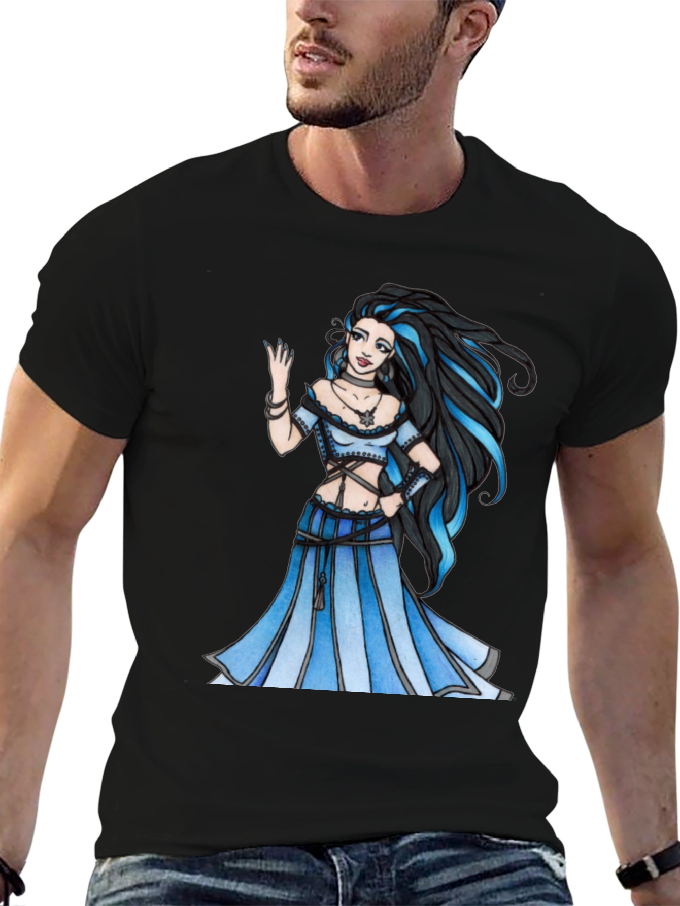 Fantasy Maiden Graphic Print Black Tee