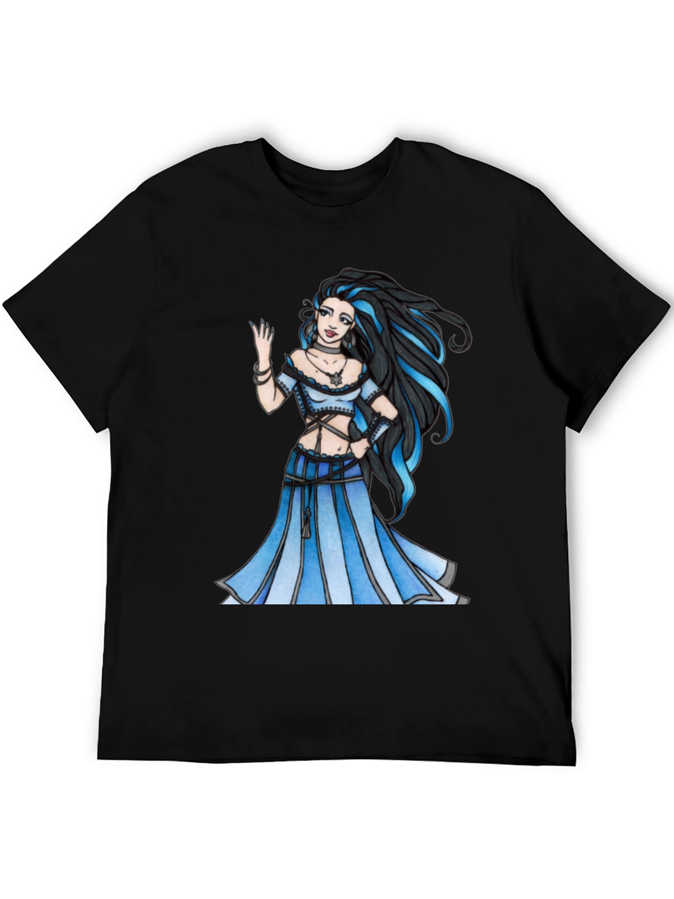 Fantasy Maiden Graphic Print Black Tee