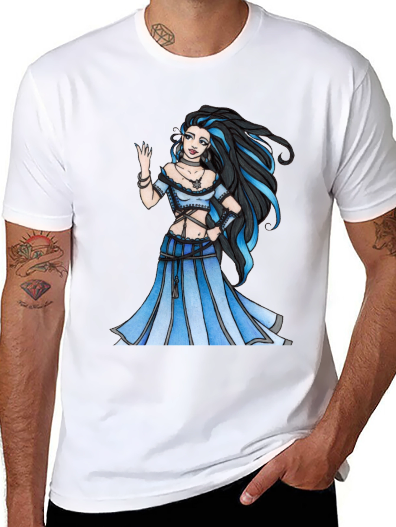 Fantasy Maiden Graphic Print Black Tee