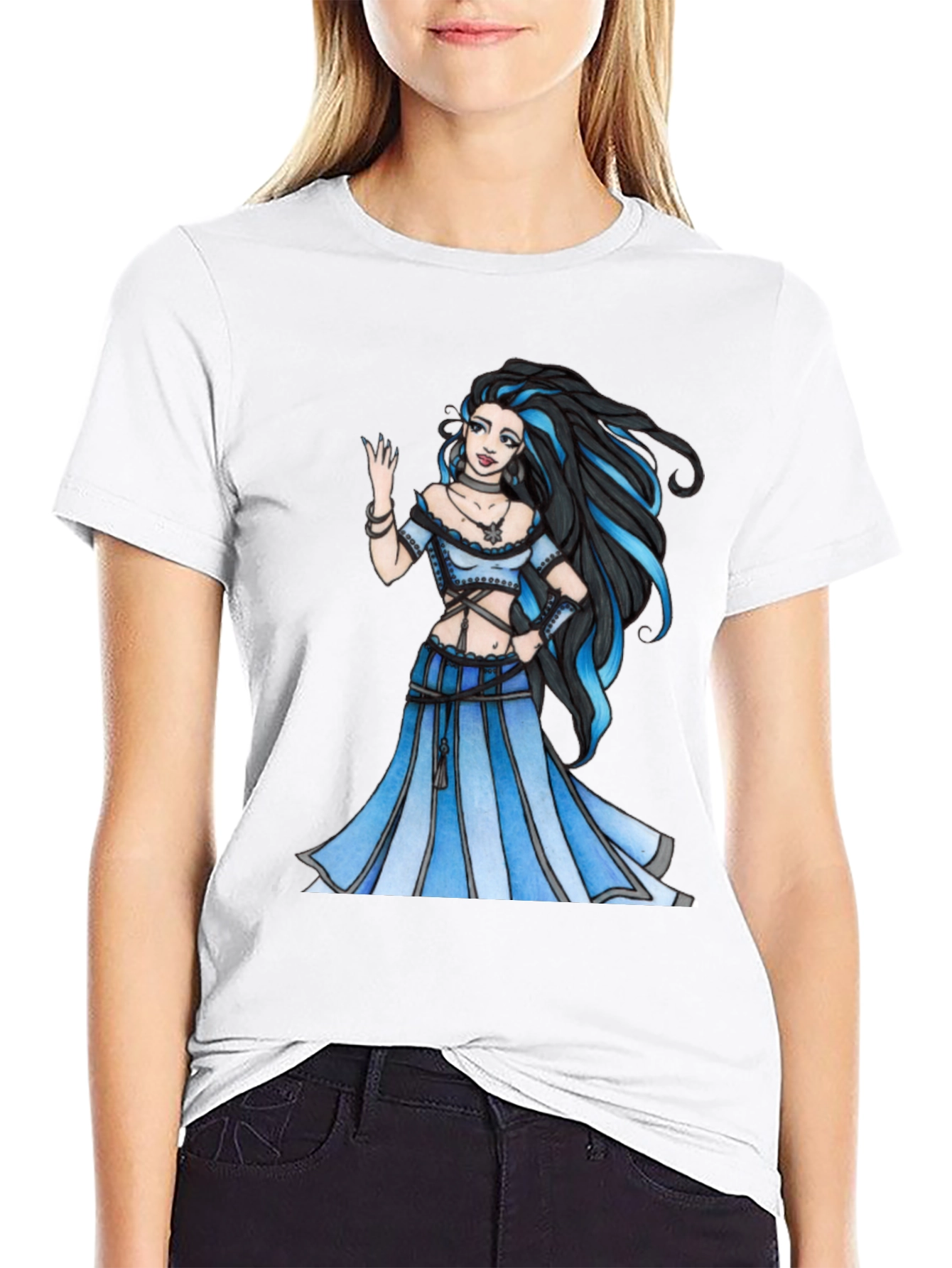 Fantasy Maiden Graphic Print Black Tee