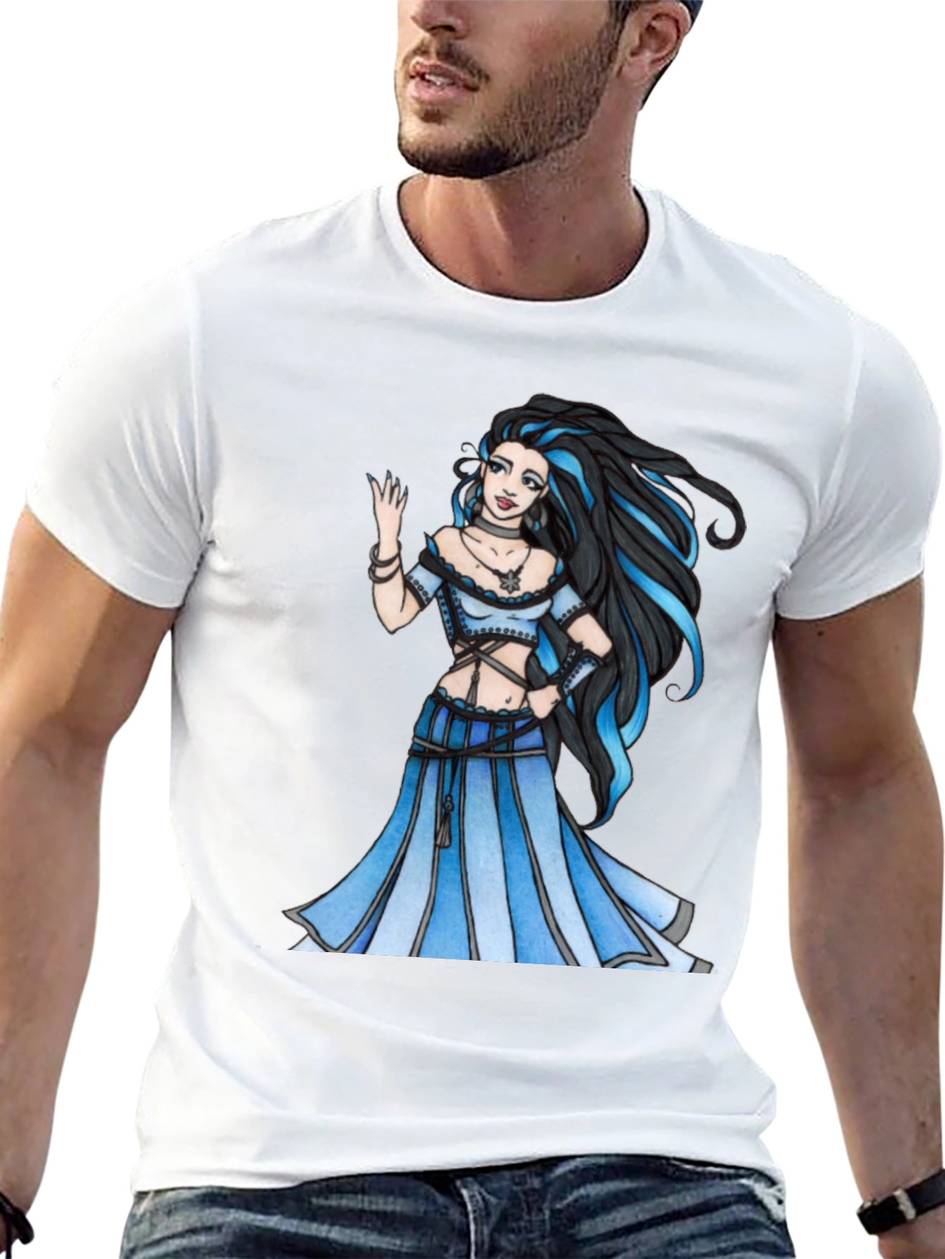 Fantasy Maiden Graphic Print Black Tee