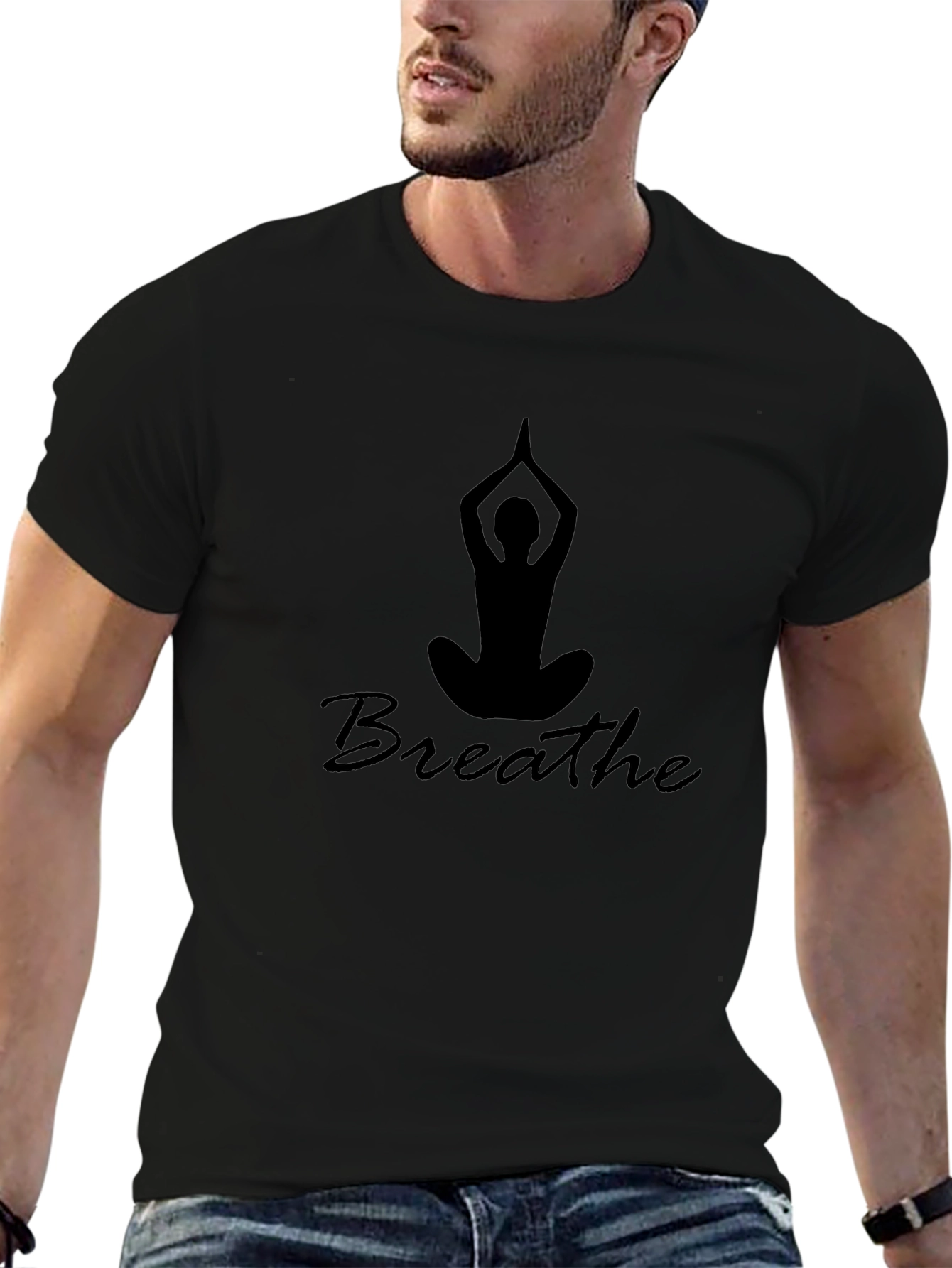 Breathe Yoga Pose Graphic Tee - Black