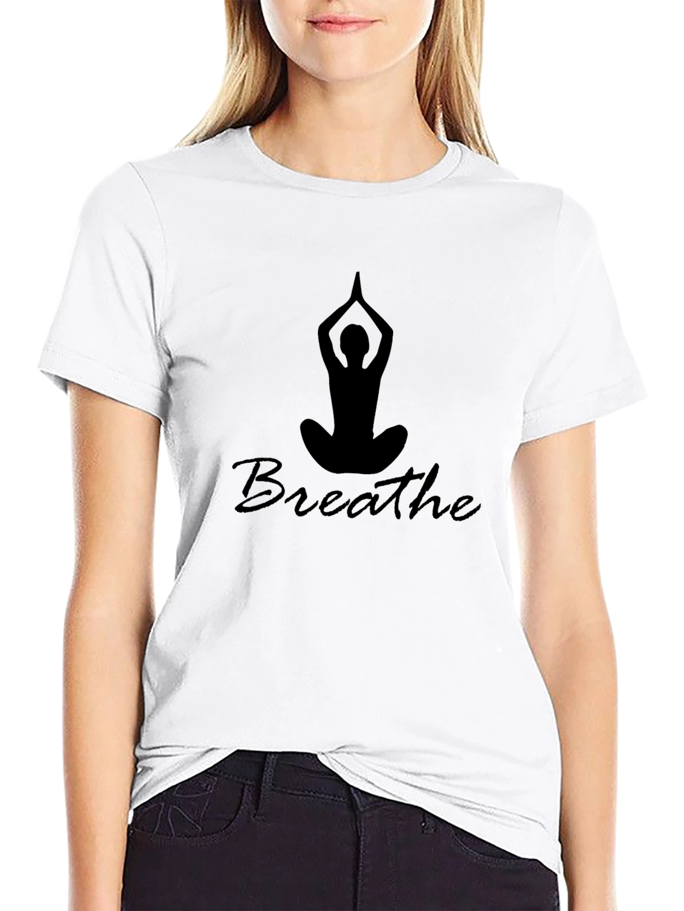 Breathe Yoga Pose Graphic Tee - Black