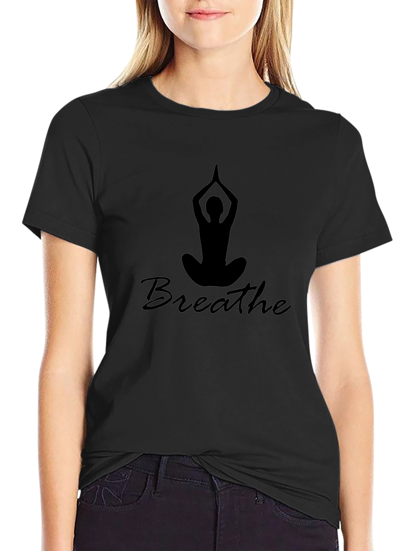 Breathe Yoga Pose Graphic Tee - Black