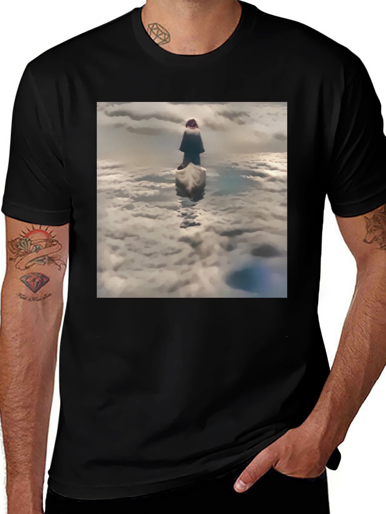 Cloud Walker Graphic Tee - Soft Black Cotton