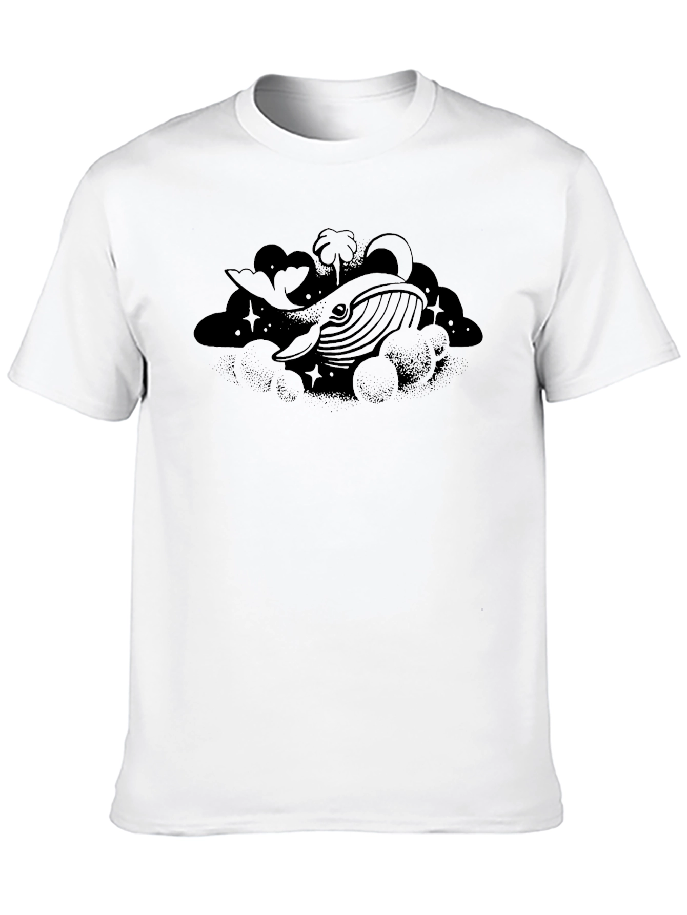 Whale in Clouds Graphic Tee - Black Cotton T-Shirt