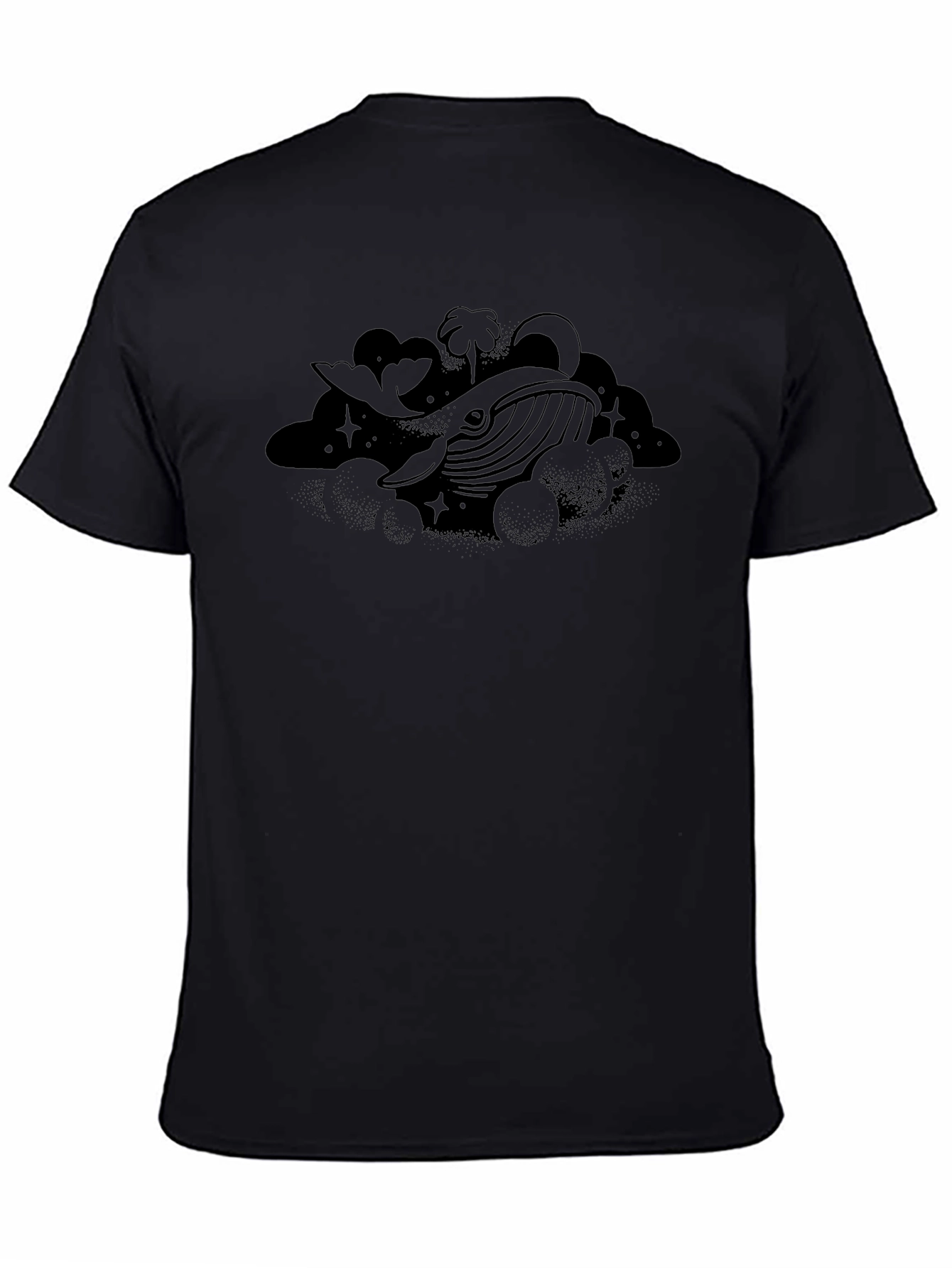 Whale in Clouds Graphic Tee - Black Cotton T-Shirt