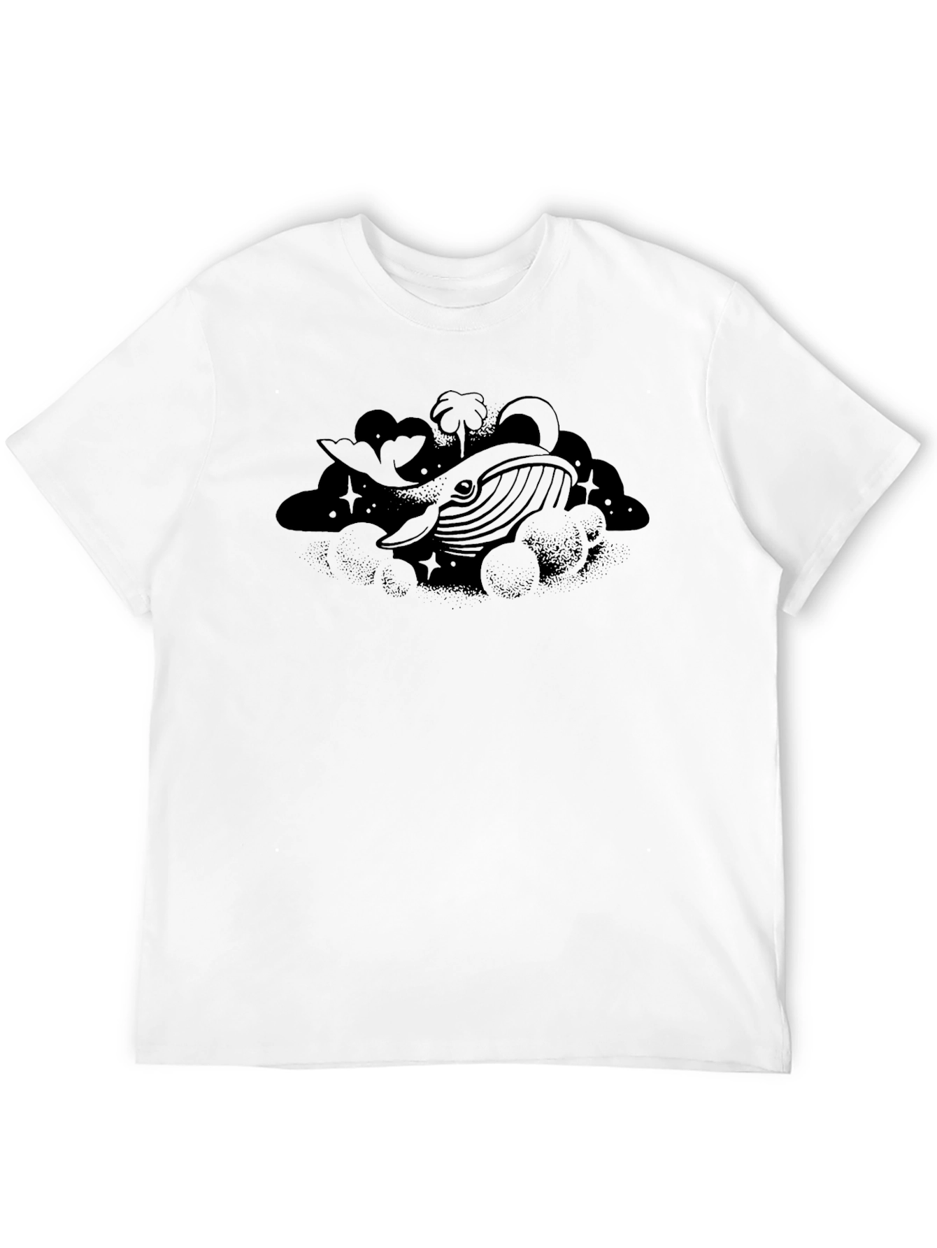 Whale in Clouds Graphic Tee - Black Cotton T-Shirt