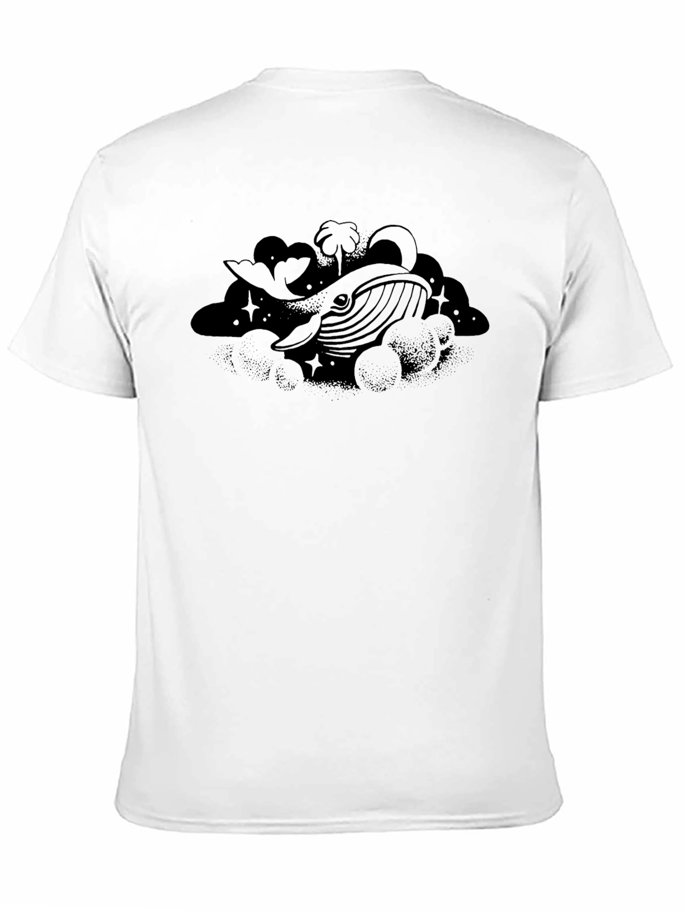 Whale in Clouds Graphic Tee - Black Cotton T-Shirt