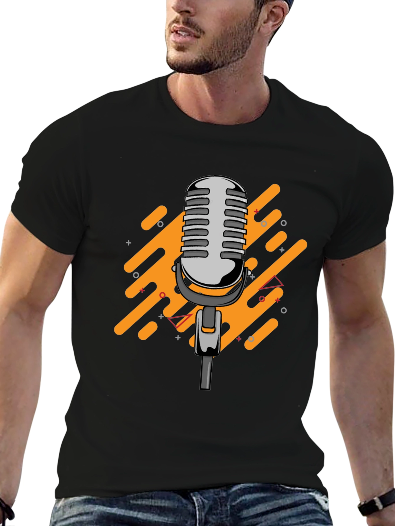 Retro Microphone Graphic Black T-Shirt