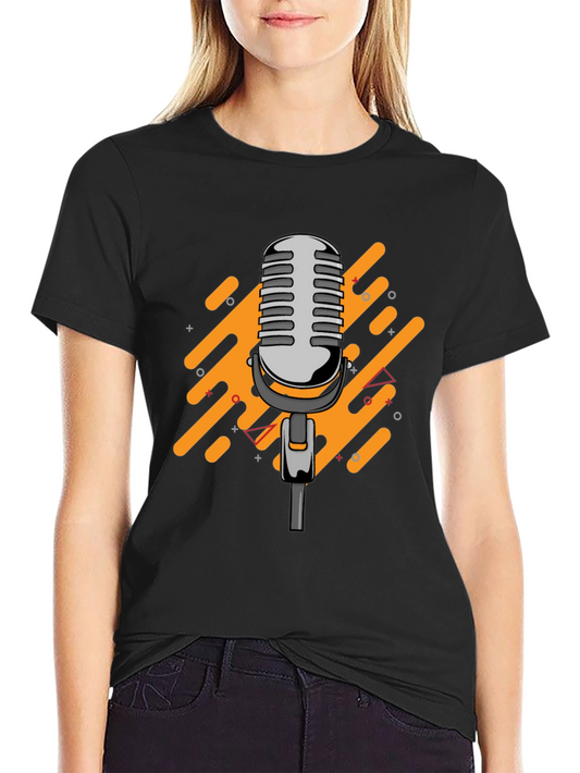 Retro Microphone Graphic Black T-Shirt