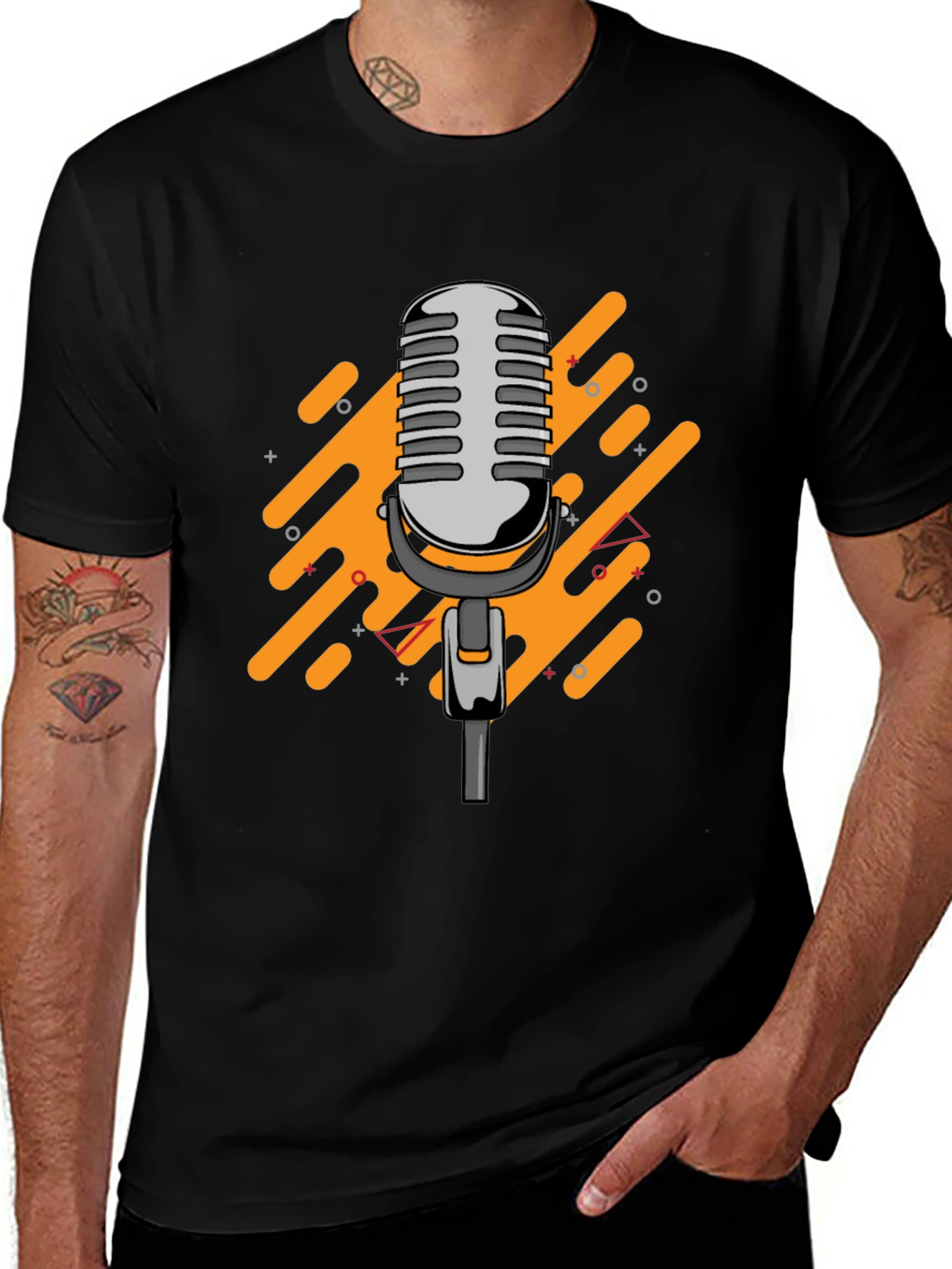 Retro Microphone Graphic Black T-Shirt