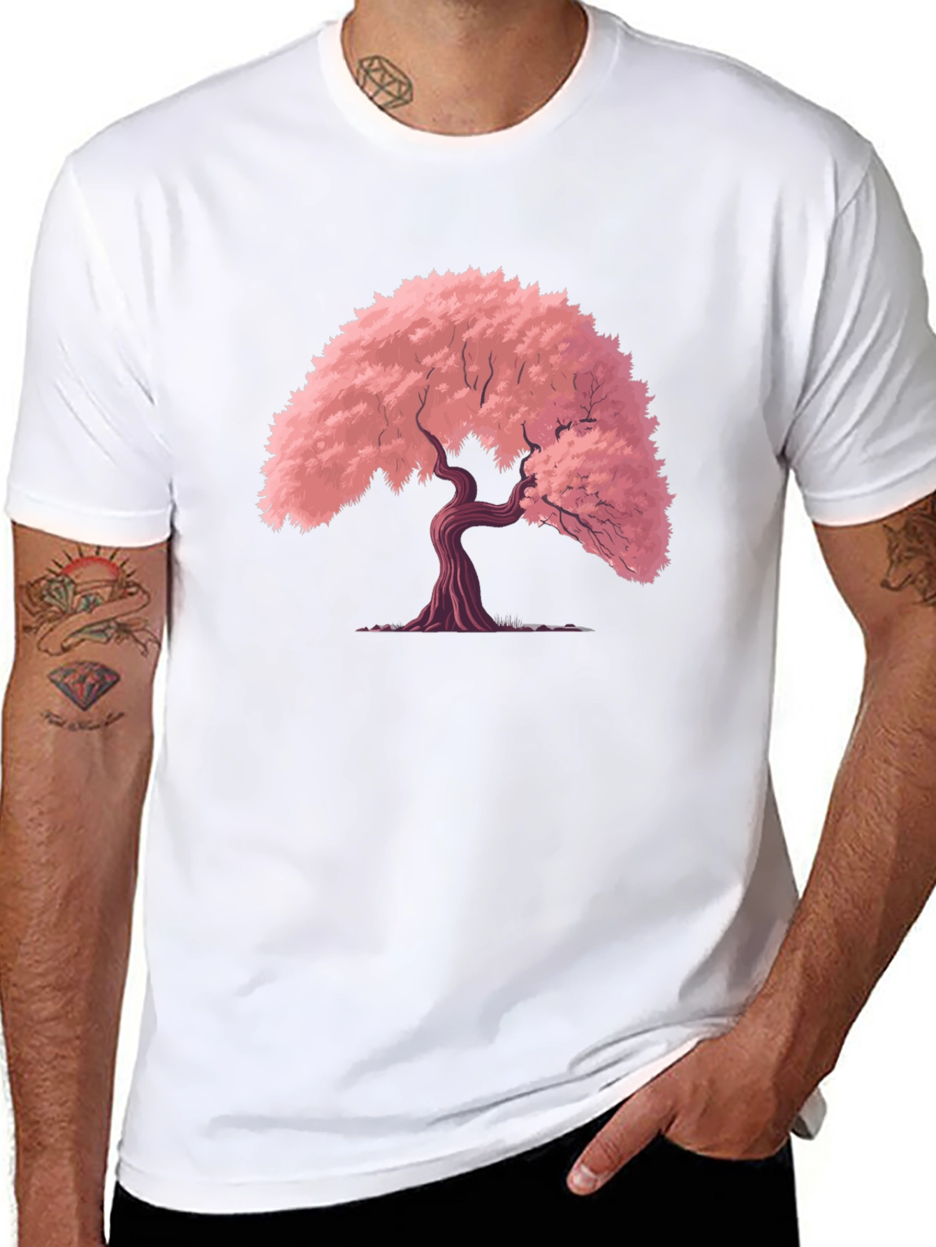 Cherry Blossom Tree Graphic Tee - Black Cotton T-Shirt