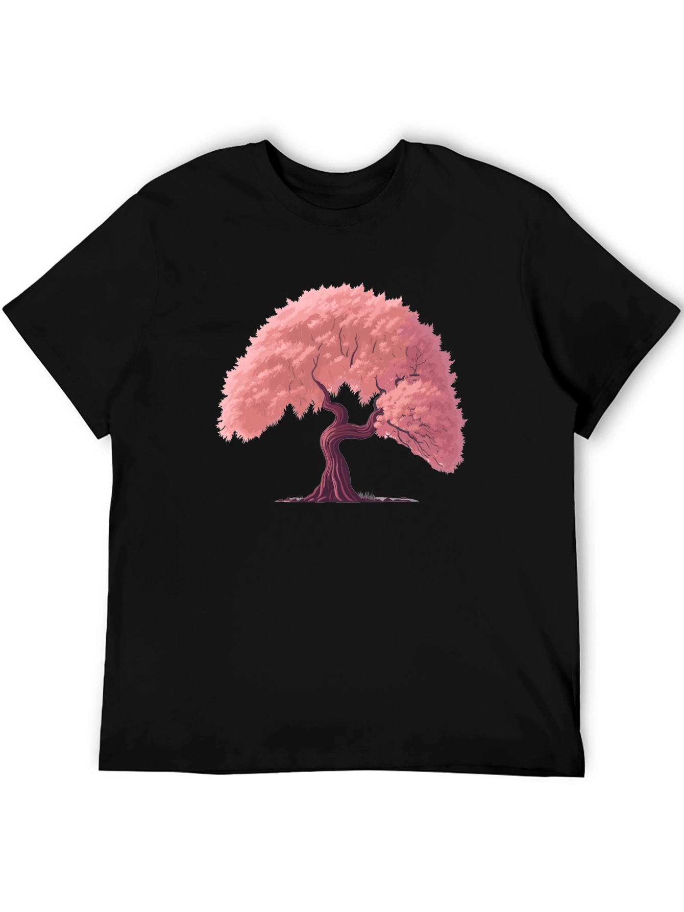 Cherry Blossom Tree Graphic Tee - Black Cotton T-Shirt